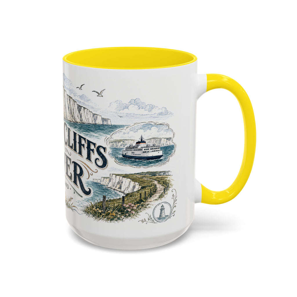 White Cliffs of Dover Mug, England Travel Souvenir, Bucket List Gift, Accent Ceramic Coffee Mug 11oz 15oz