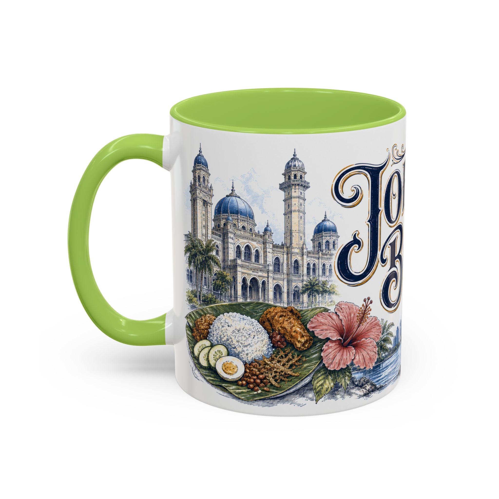 Johor Bahru Coffee Mug | Malaysia Travel Souvenir | Vintage Illustrated City Gift | 11 oz 15 oz Accent Mug
