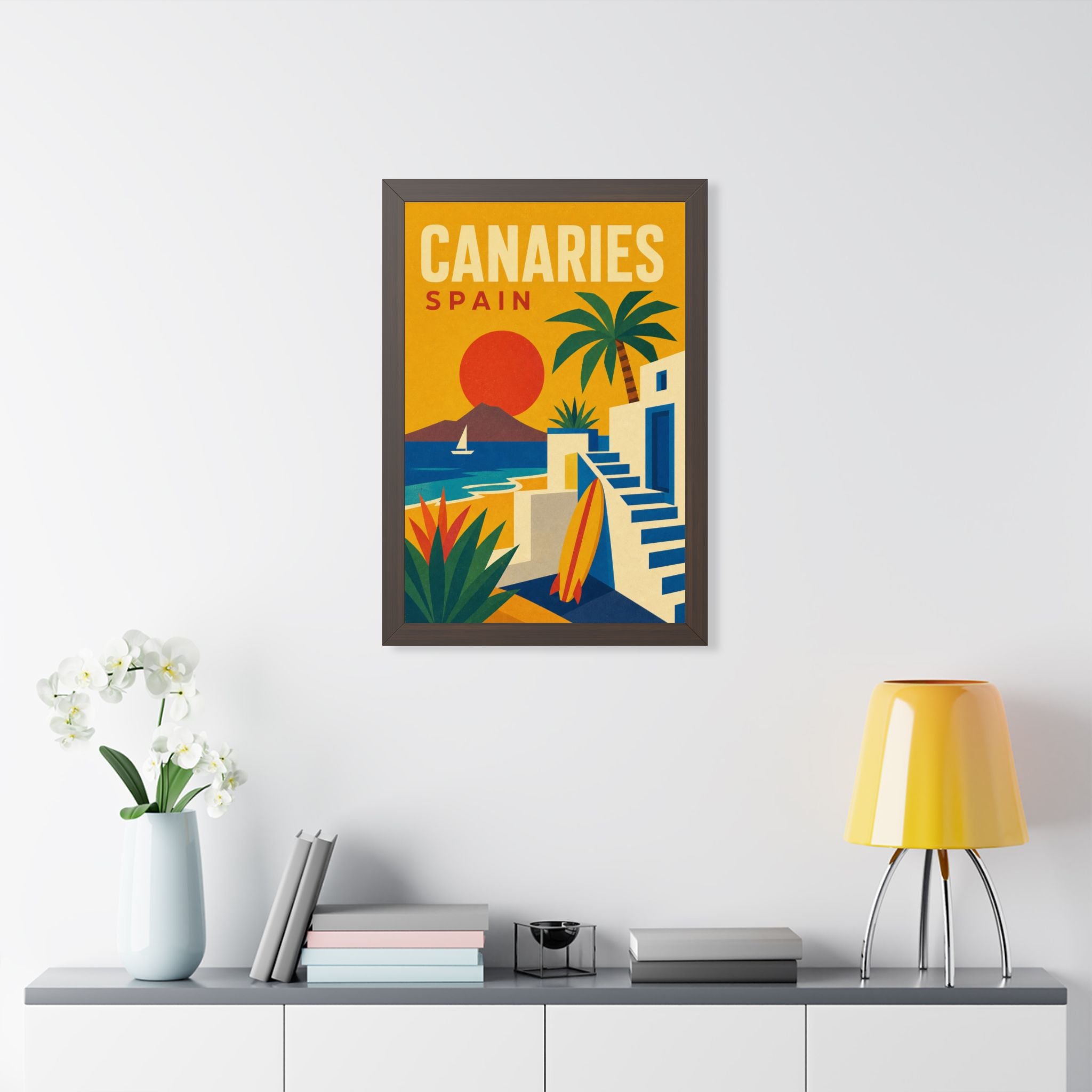 Canary Islands Spain Framed Poster | Vintage Travel Wall Art | Black Walnut White Frame | 16x24 20x30