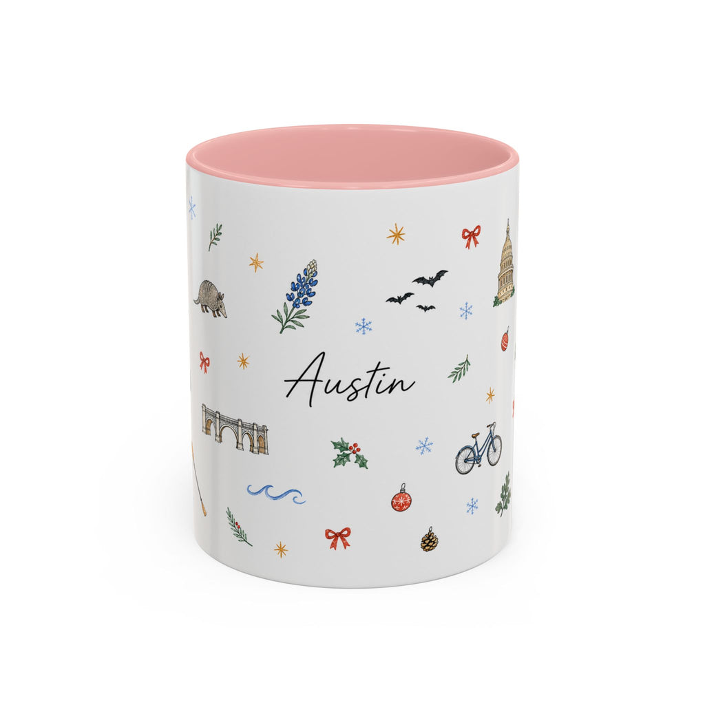 Austin Christmas Mug | Watercolor Travel Souvenir | Holiday Gift | Accent Ceramic Coffee Cup 11oz 15oz
