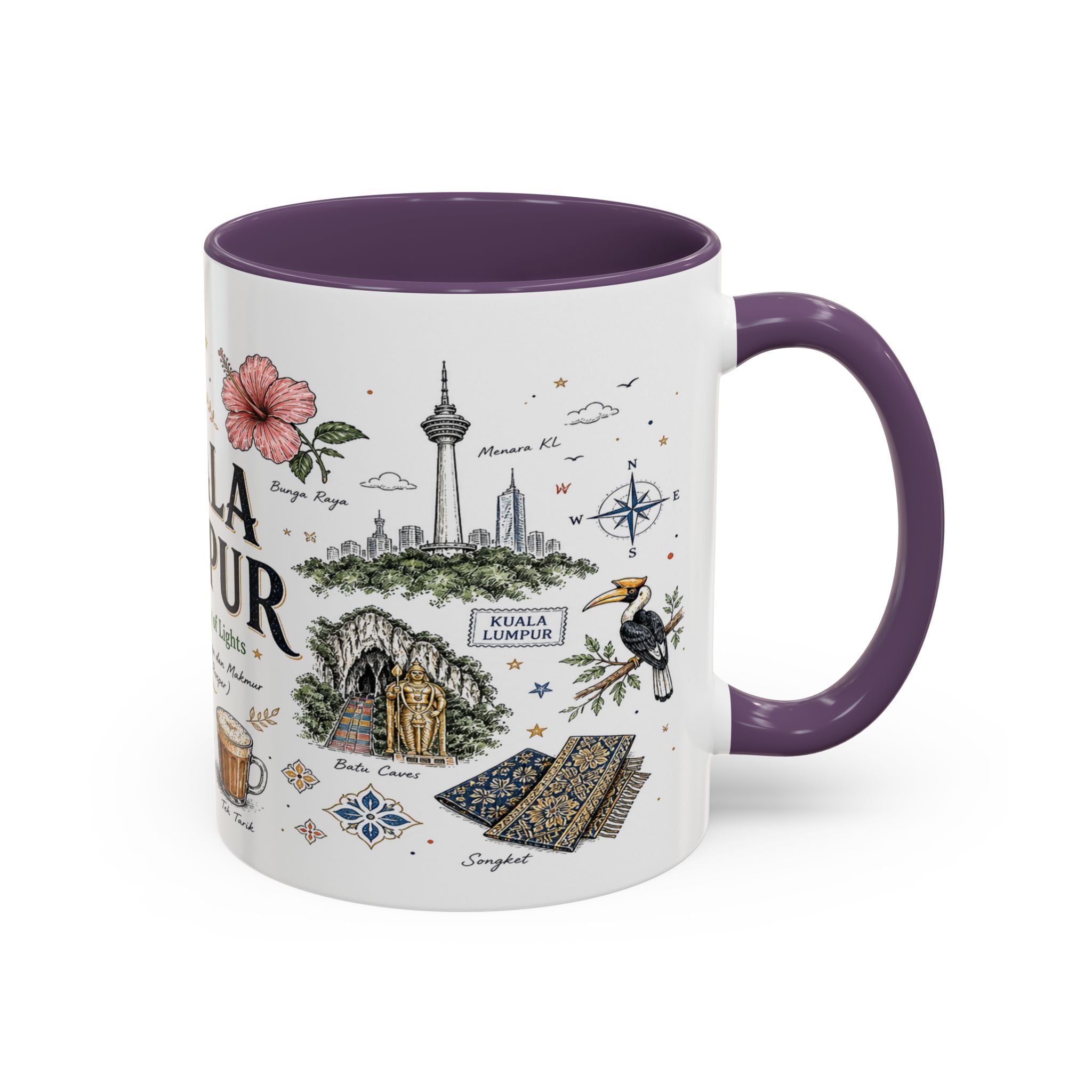 Kuala Lumpur Coffee Mug | Malaysia Souvenir Travel Gift | Accent Color Ceramic 11oz 15oz