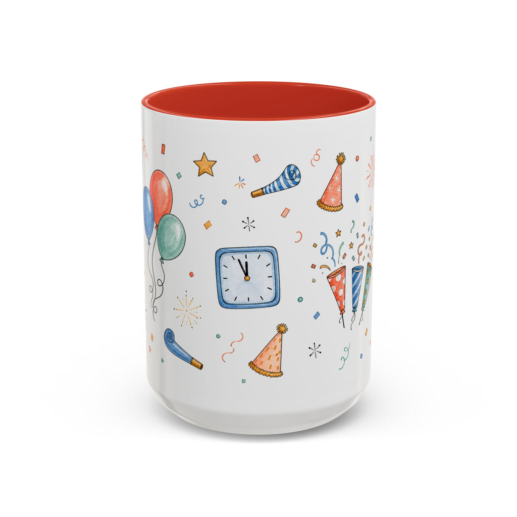 New Year Party Mug | Balloon Popper Watercolor Celebration Gift | Accent Cup 11oz 15oz
