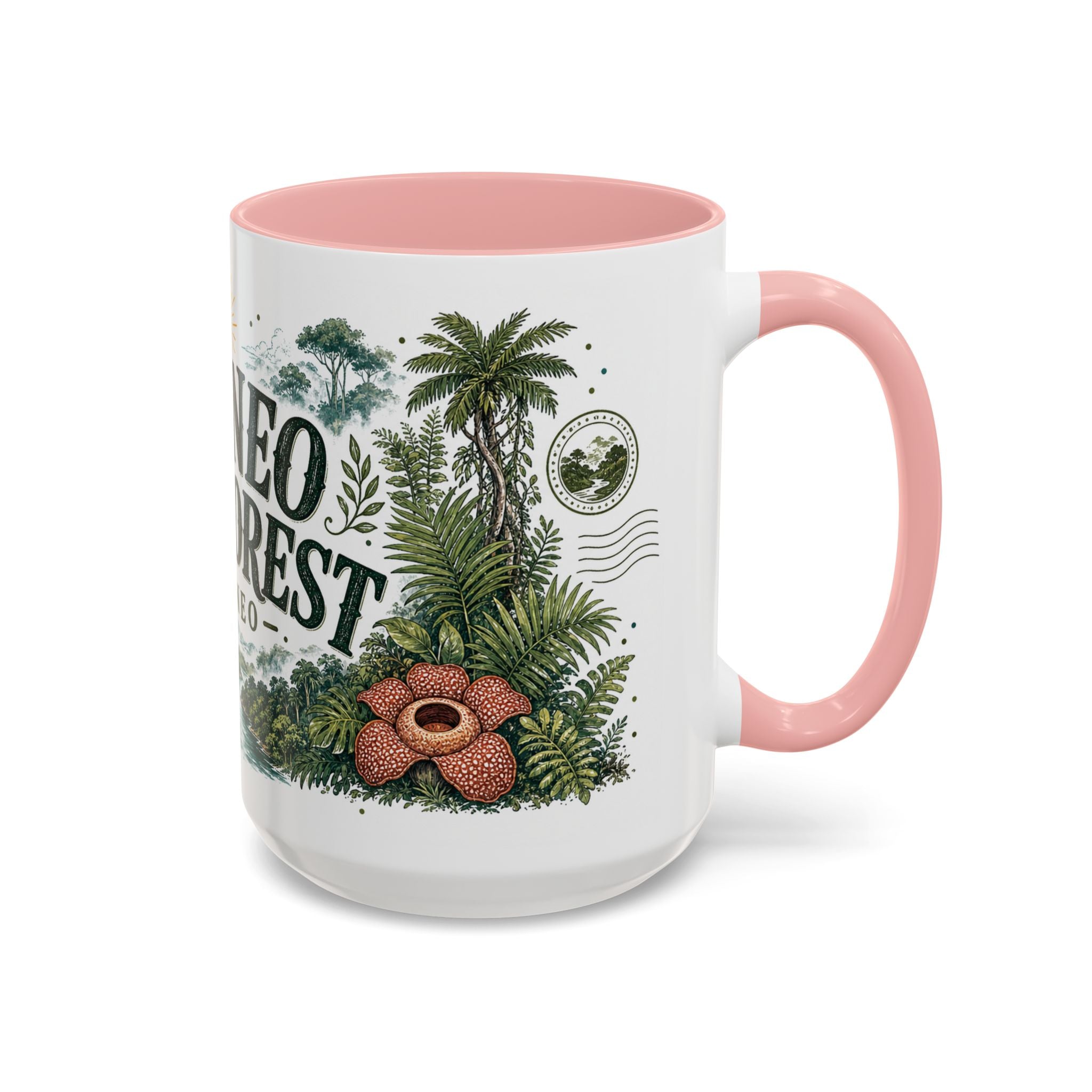 Borneo Rainforest Coffee Mug | Travel Destination Souvenir Gift | Accent Color Ceramic 11oz 15oz