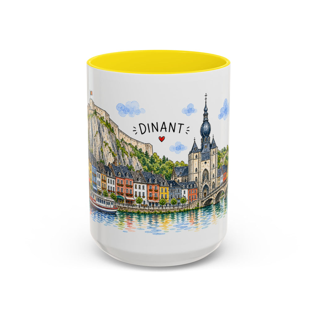 Dinant Illustrated Travel Mug | Belgium Souvenir Accent Coffee Mug | 11oz 15oz Ceramic Cup