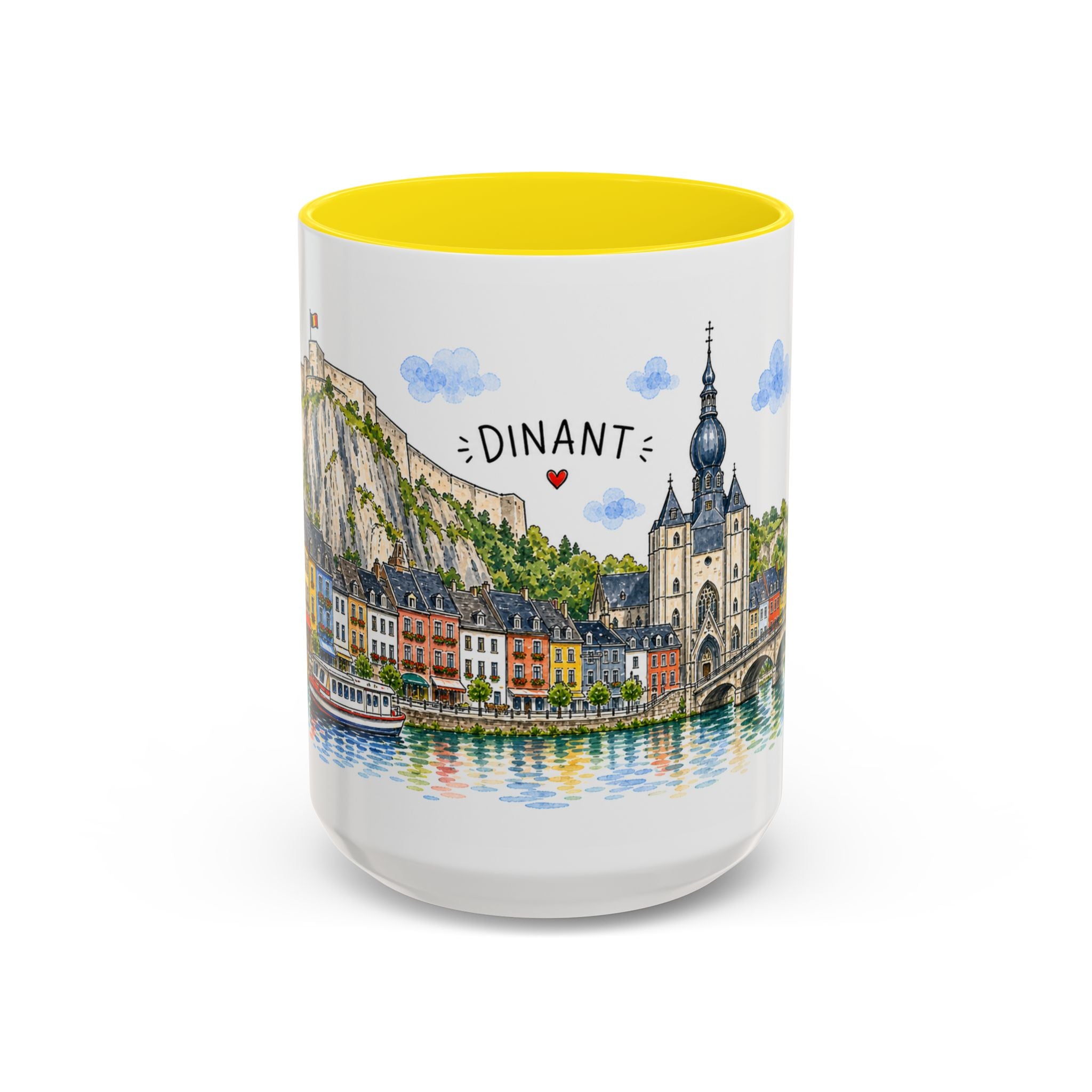 Dinant Illustrated Travel Mug | Belgium Souvenir Accent Coffee Mug | 11oz 15oz Ceramic Cup