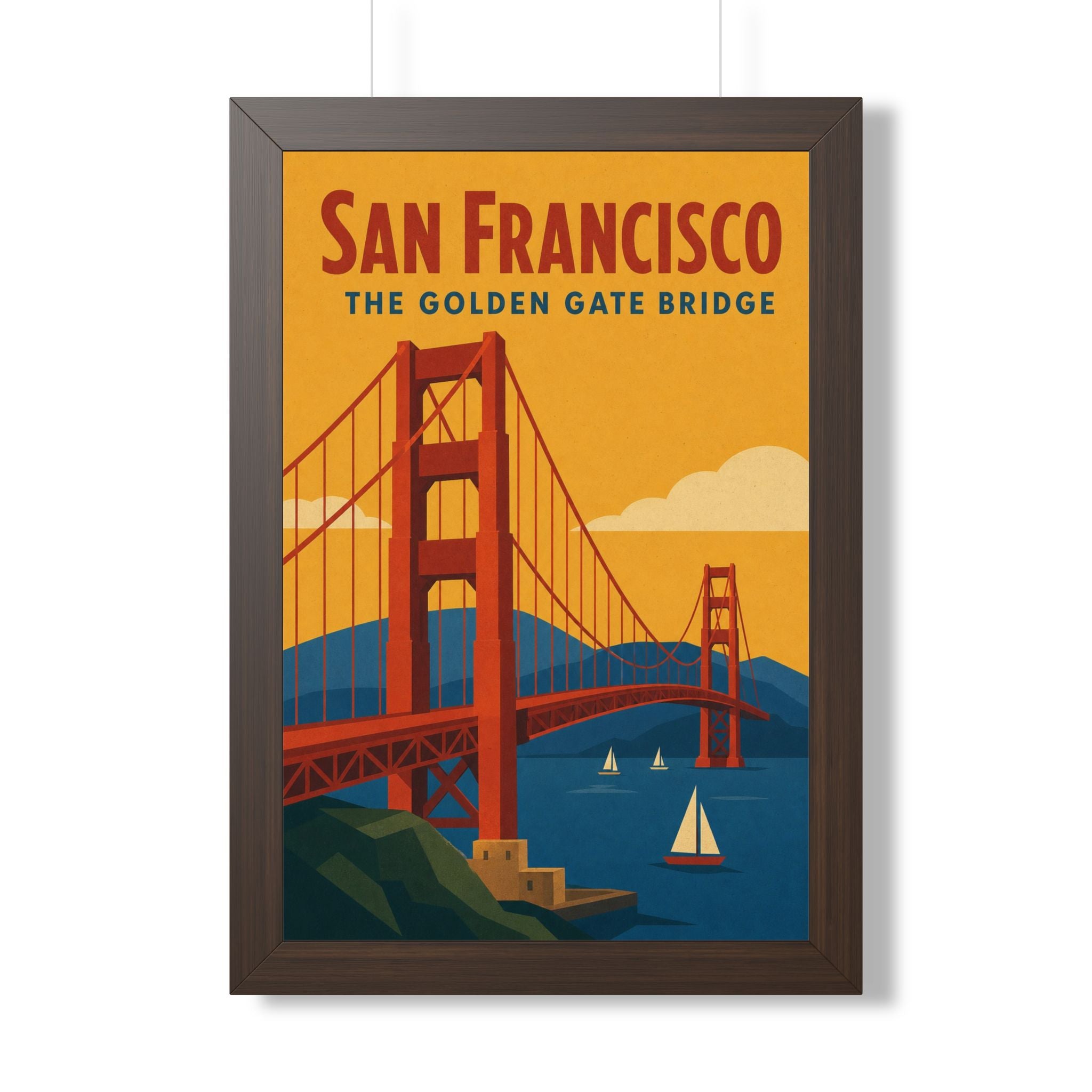 Golden Gate Bridge United States Framed Poster | Vintage Travel Wall Art | Black Walnut White Frame | 16x24 20x30
