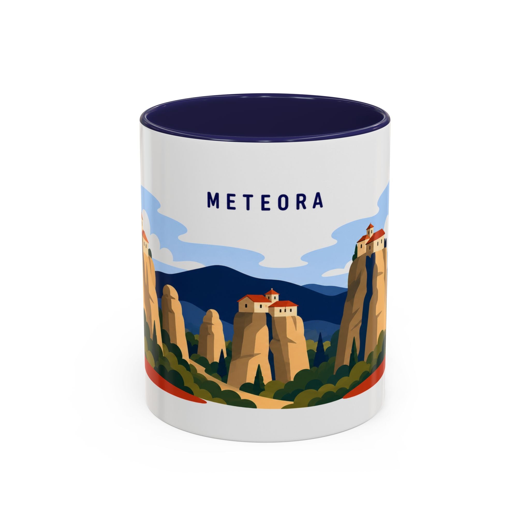 Meteora Coffee Mug | Travel Destination Souvenir Gift | Accent Color Ceramic 11oz 15oz