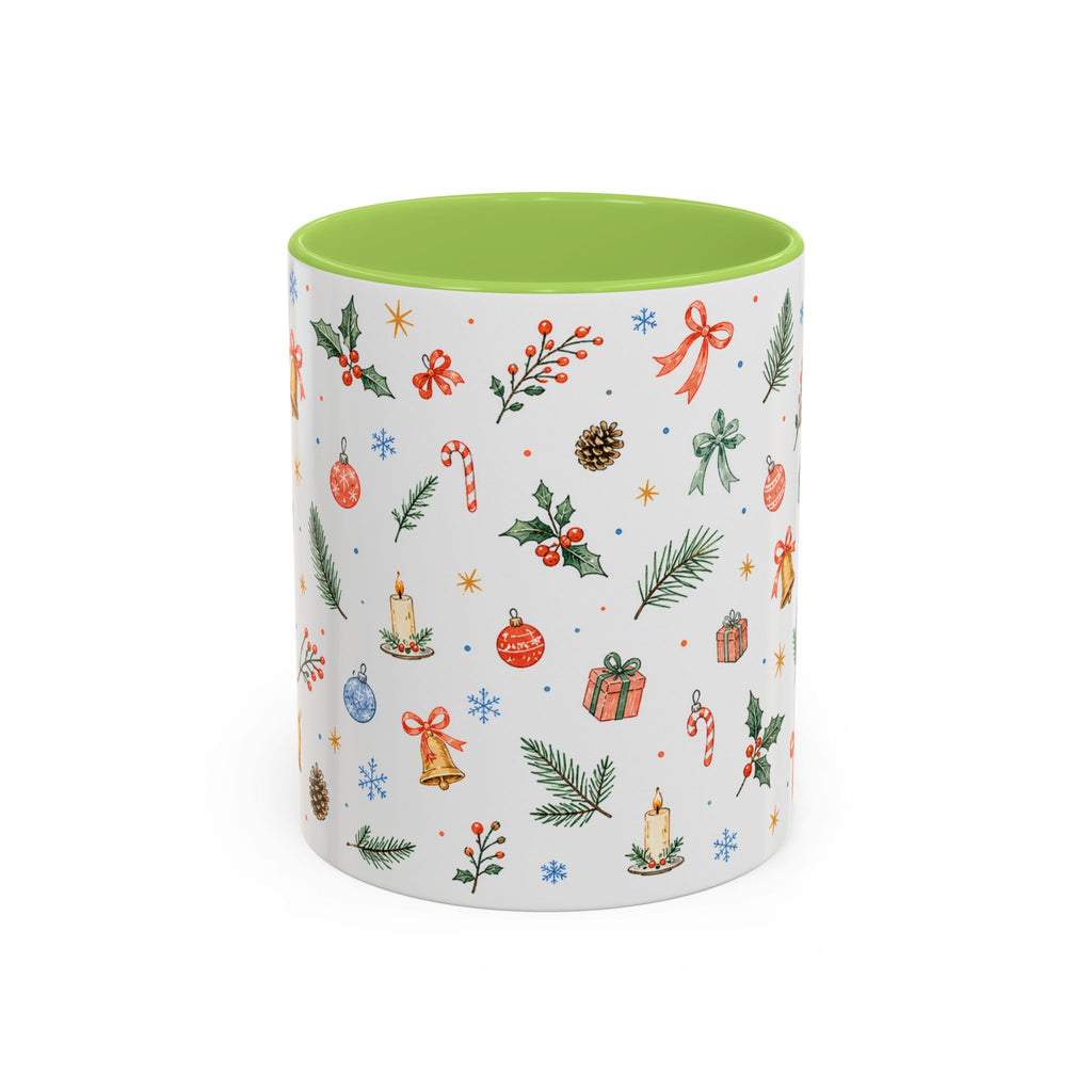 Christmas Bell Mug | Ribbon Gift Watercolor Holiday Cup | Accent Coffee Mug 11oz 15oz