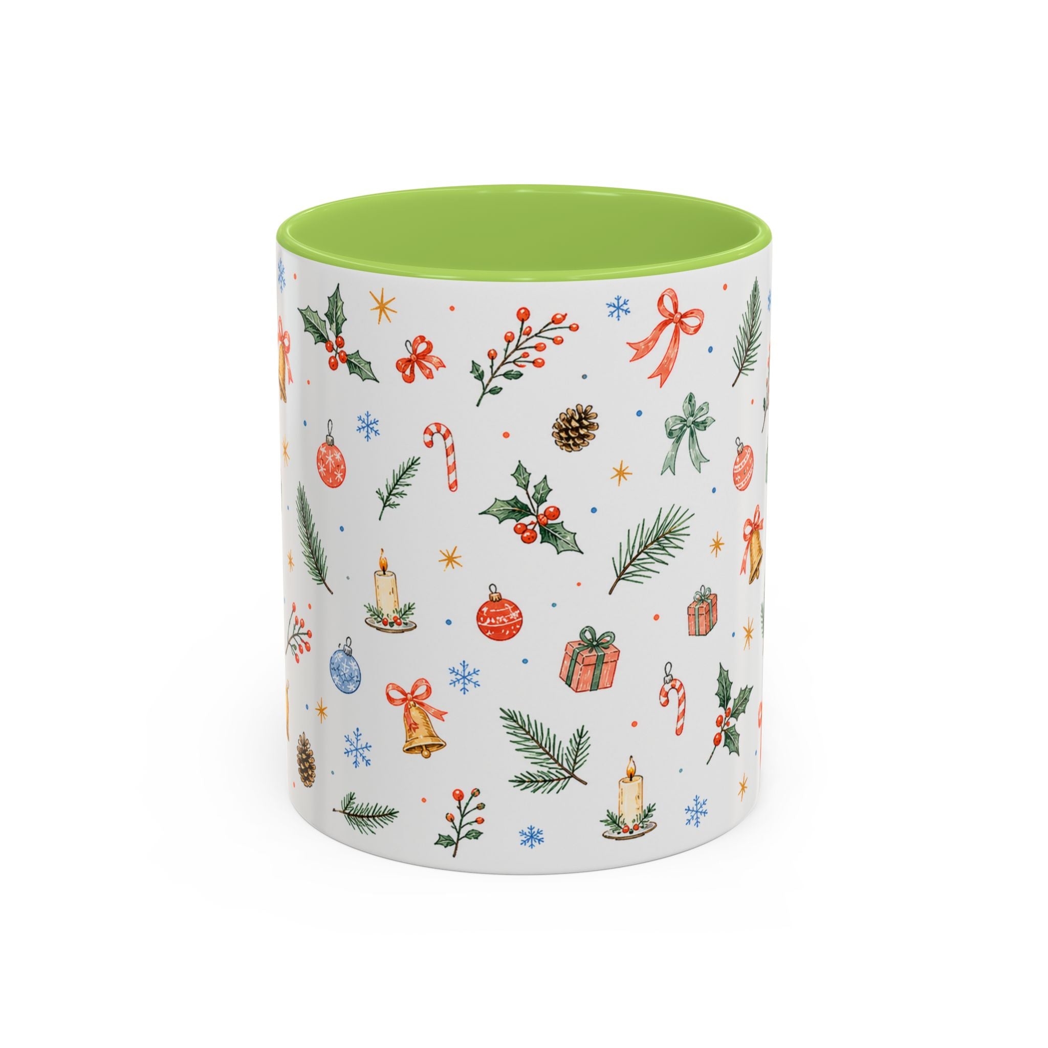 Christmas Bell Mug | Ribbon Gift Watercolor Holiday Cup | Accent Coffee Mug 11oz 15oz