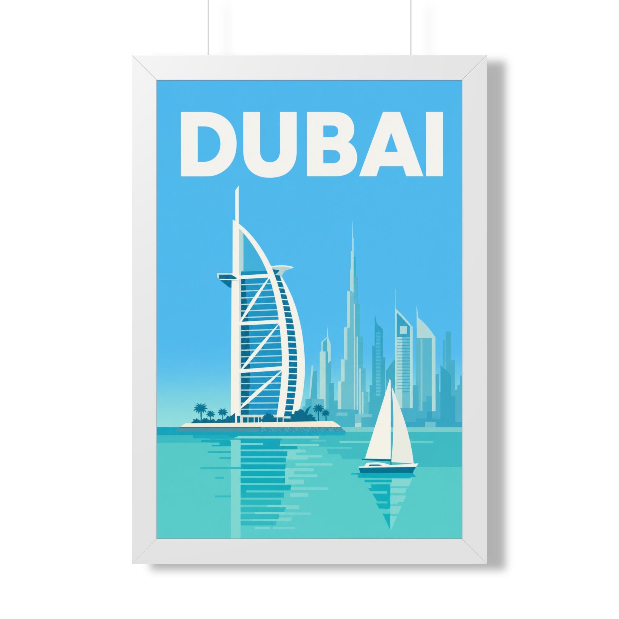 Dubai United Arab Emirates Framed Poster | Vintage Travel Wall Art | Black Walnut White Frame | 16x24 20x30
