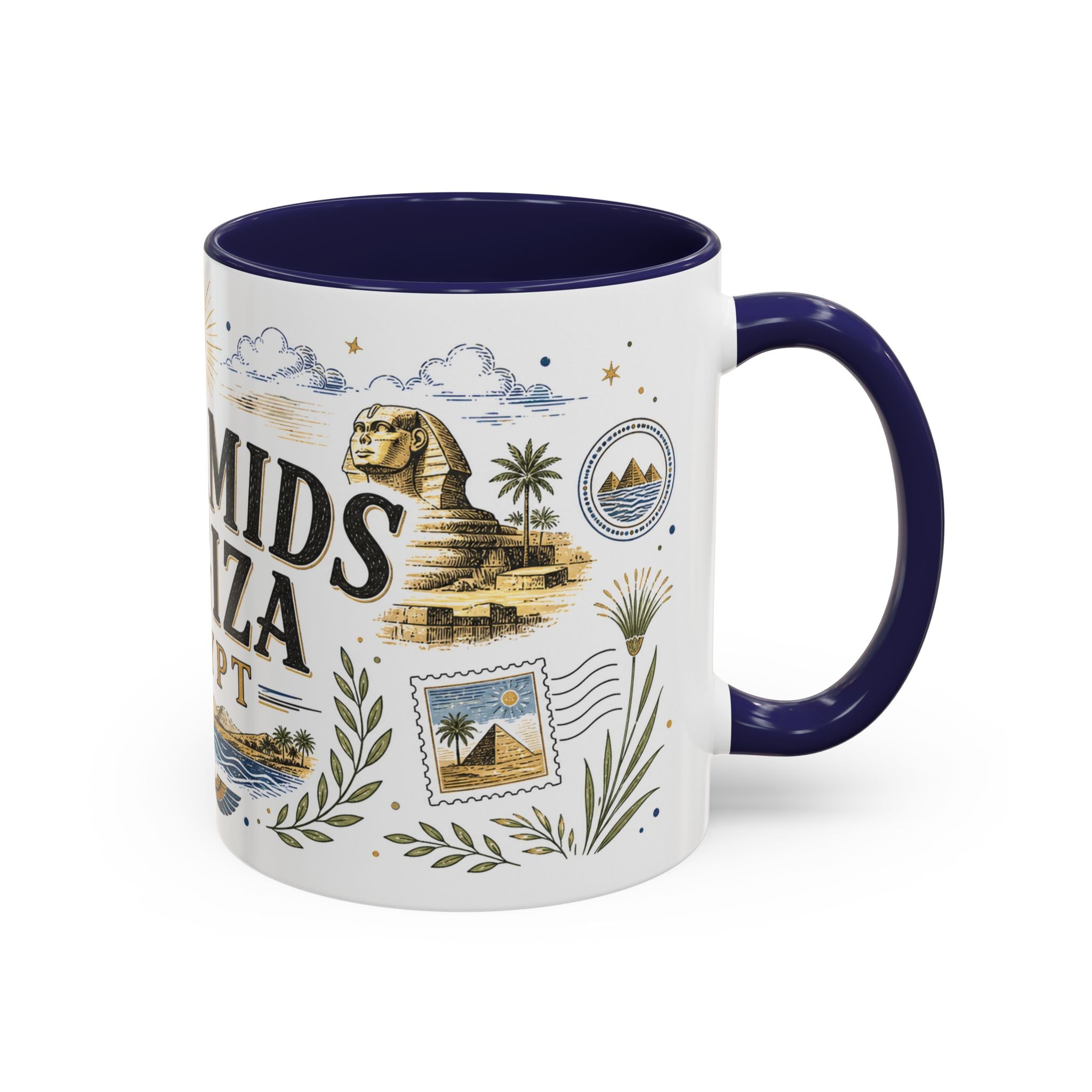 Pyramids of Giza Coffee Mug | Travel Destination Souvenir Gift | Accent Color Ceramic 11oz 15oz
