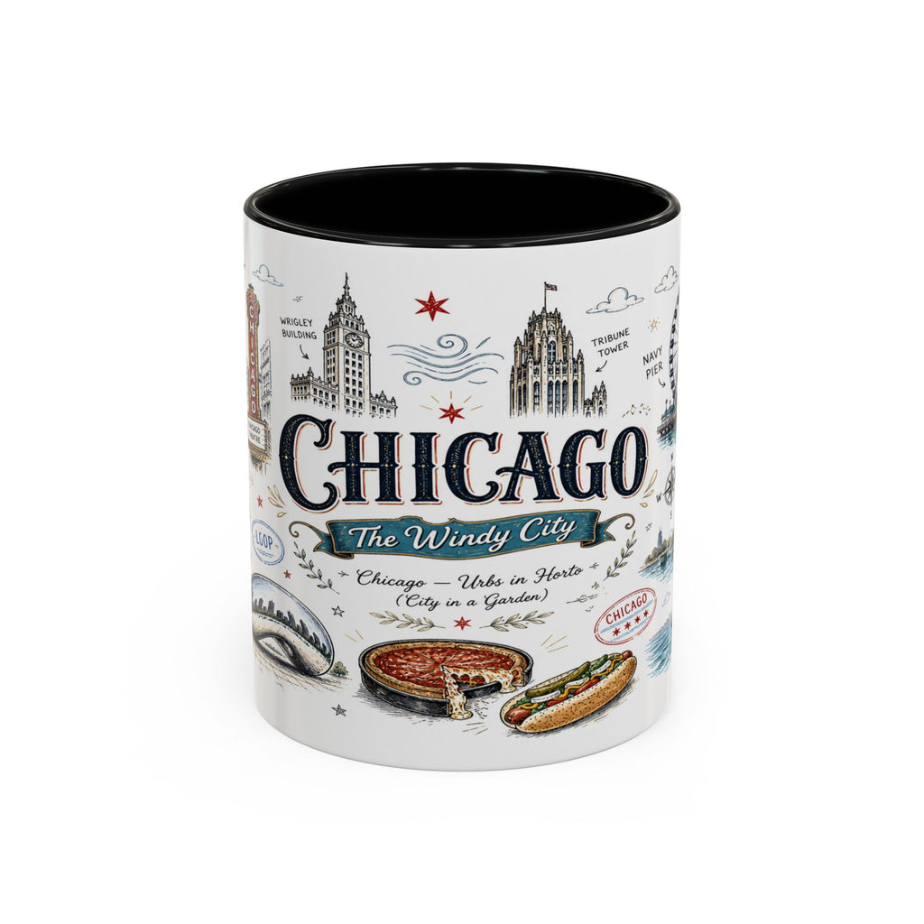 Chicago Coffee Mug | Illinois Souvenir City Gift | Accent Color Ceramic 11oz 15oz