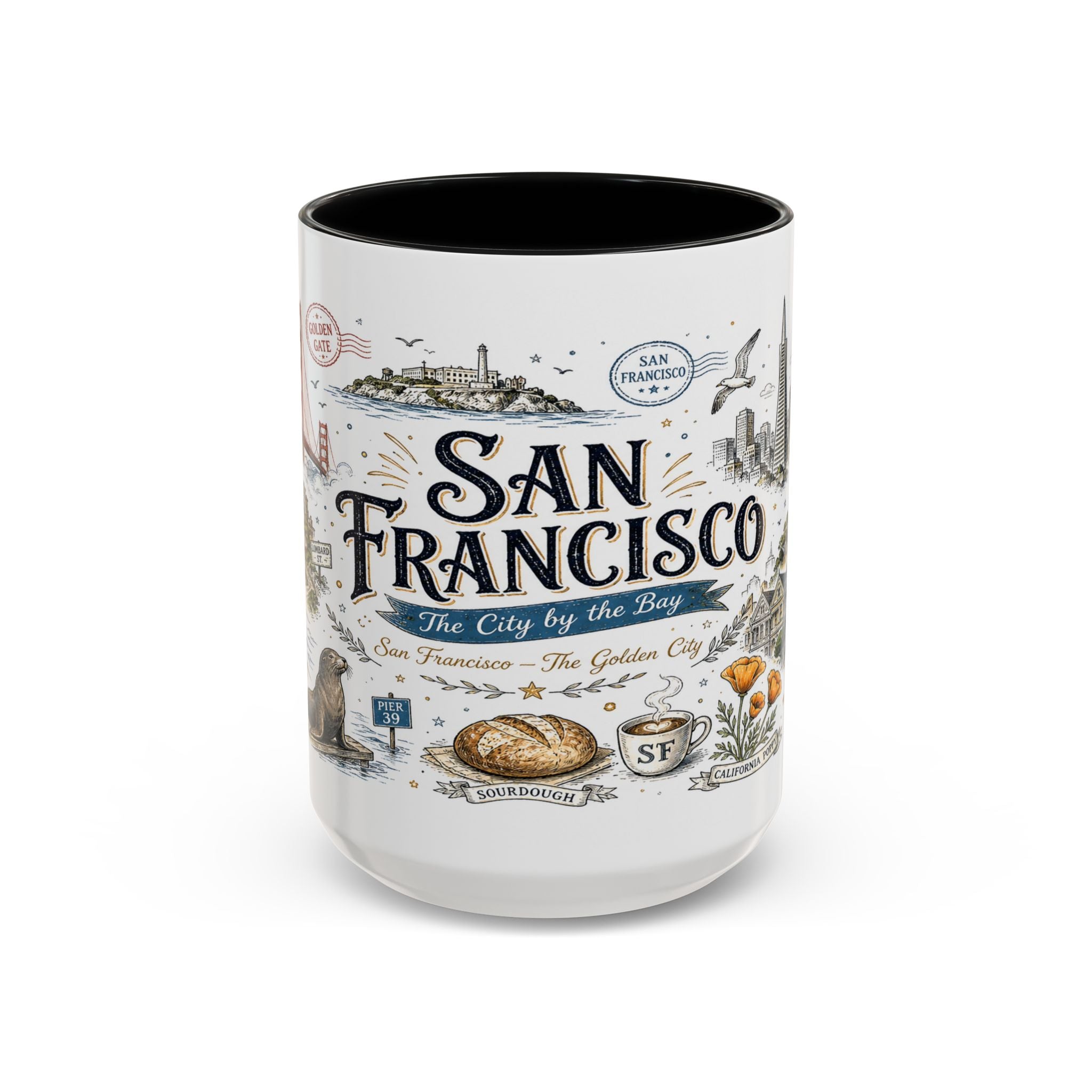 San Francisco Coffee Mug | California Souvenir Travel Gift | Accent Color Ceramic 11oz 15oz