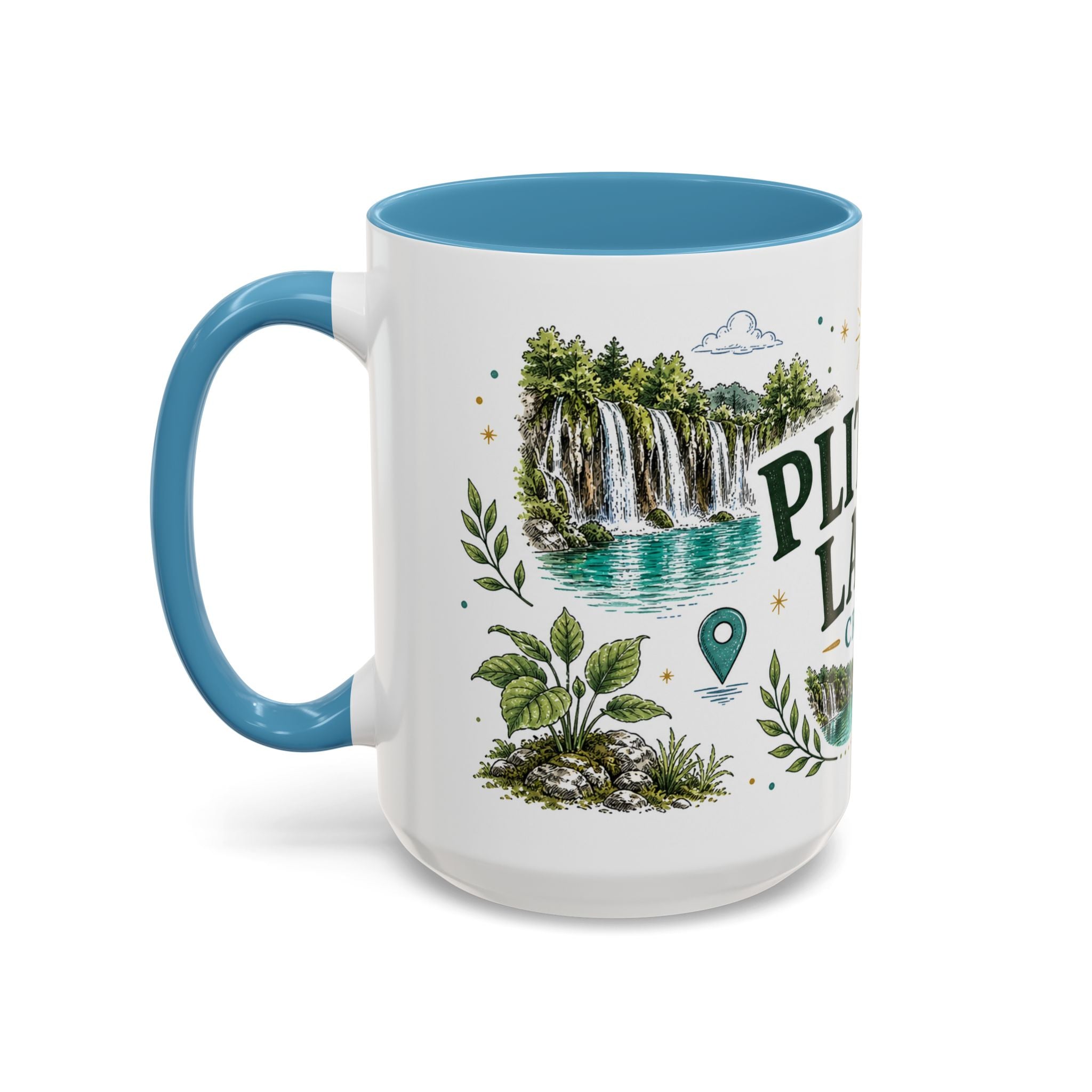Plitvice Lakes Coffee Mug | Travel Destination Souvenir Gift | Accent Color Ceramic 11oz 15oz