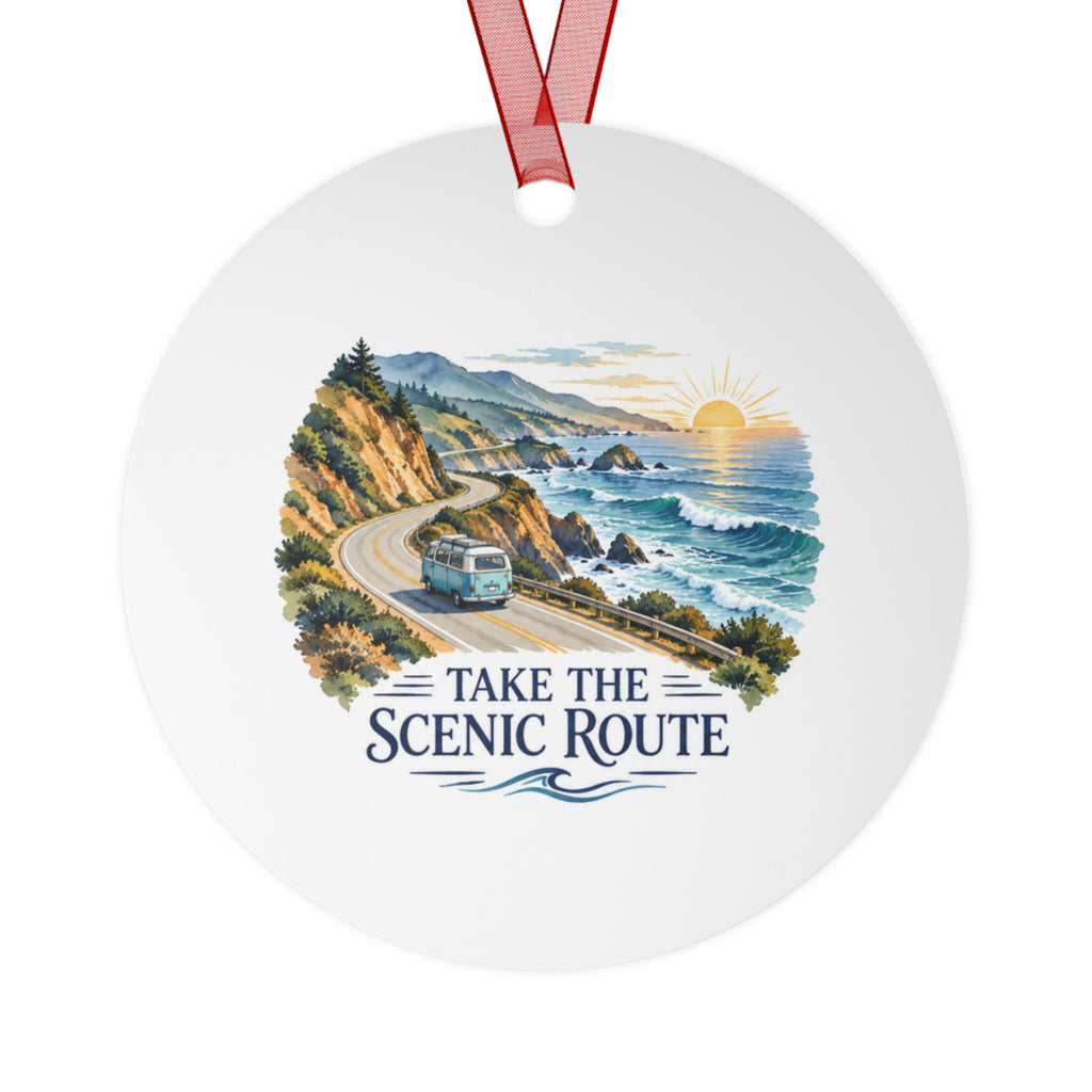 Take the Scenic Route Coastal Road Round Metal Ornament | Travel Gift