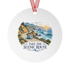 Take the Scenic Route Coastal Road Round Metal Ornament | Travel Gift