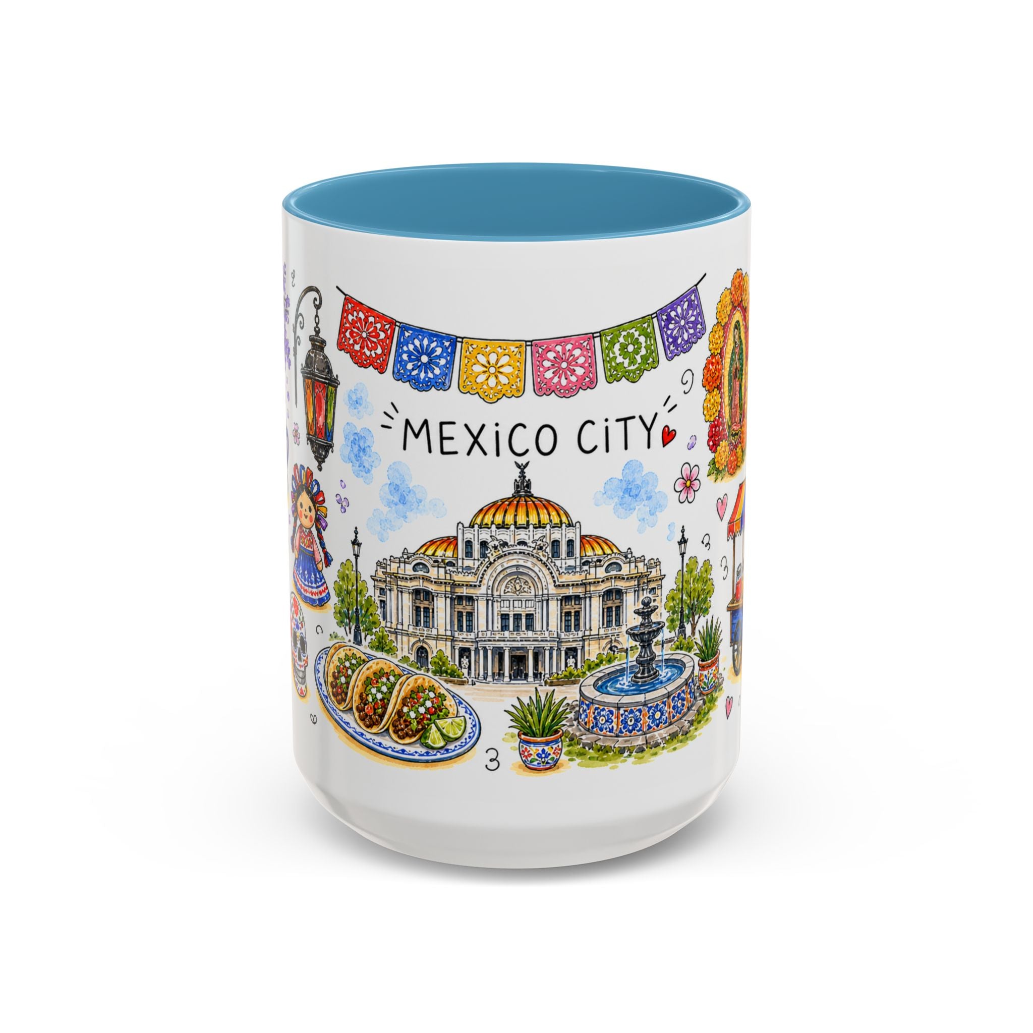 Mexico City Illustrated Travel Mug | City Souvenir Accent Coffee Mug | 11oz 15oz Ceramic Cup