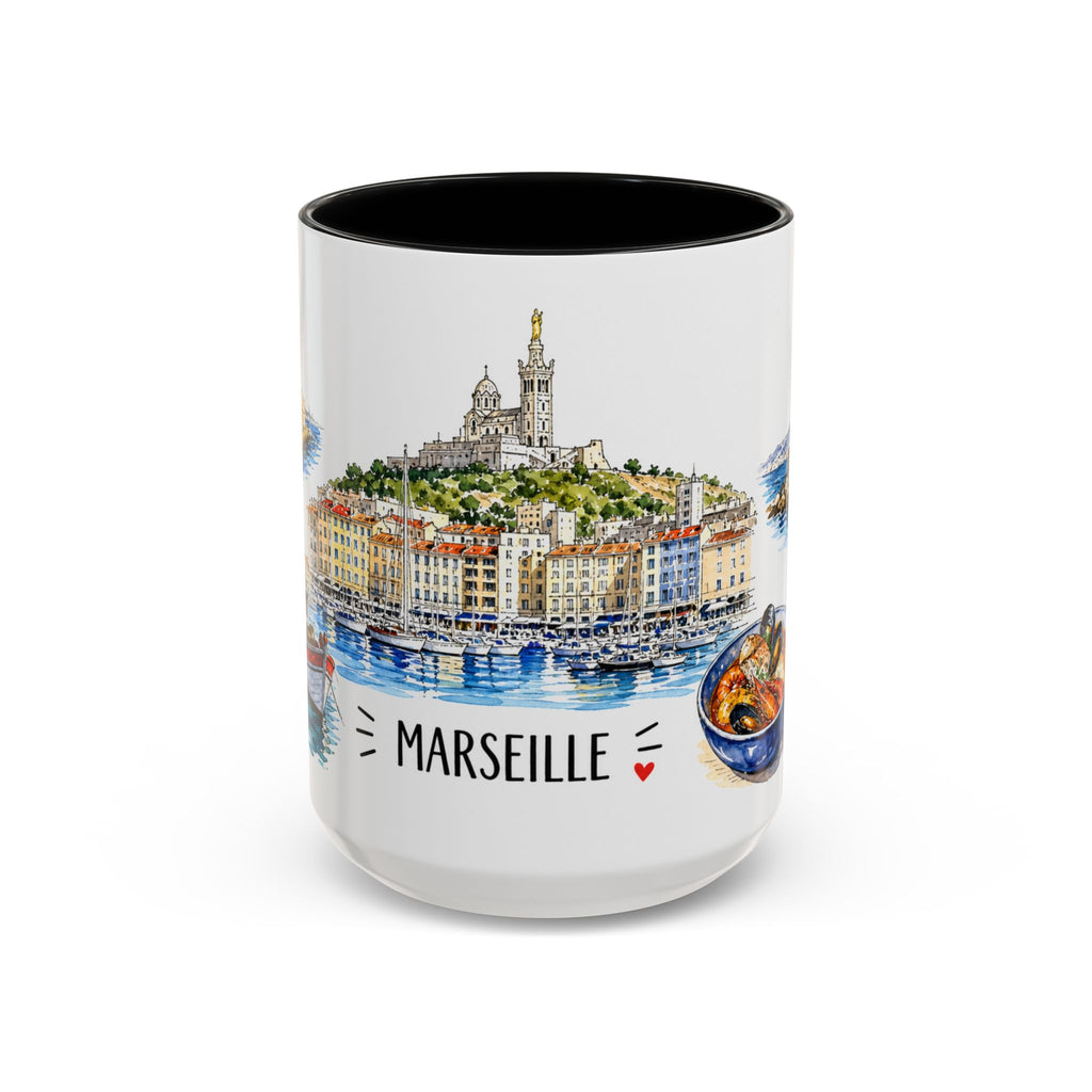 Marseille Illustrated Travel Mug | City Souvenir Accent Coffee Mug | 11oz 15oz Ceramic Cup