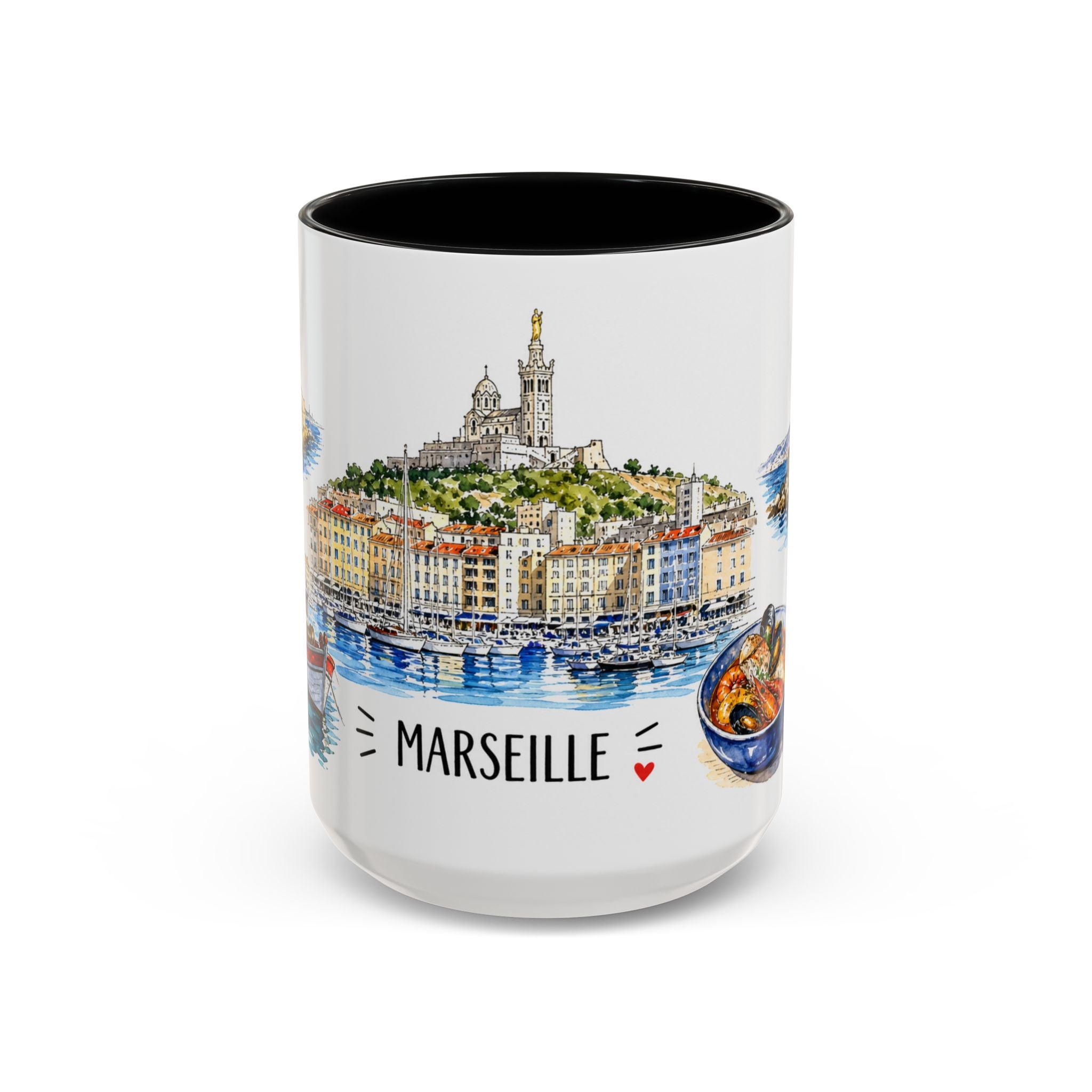 Marseille Illustrated Travel Mug | City Souvenir Accent Coffee Mug | 11oz 15oz Ceramic Cup