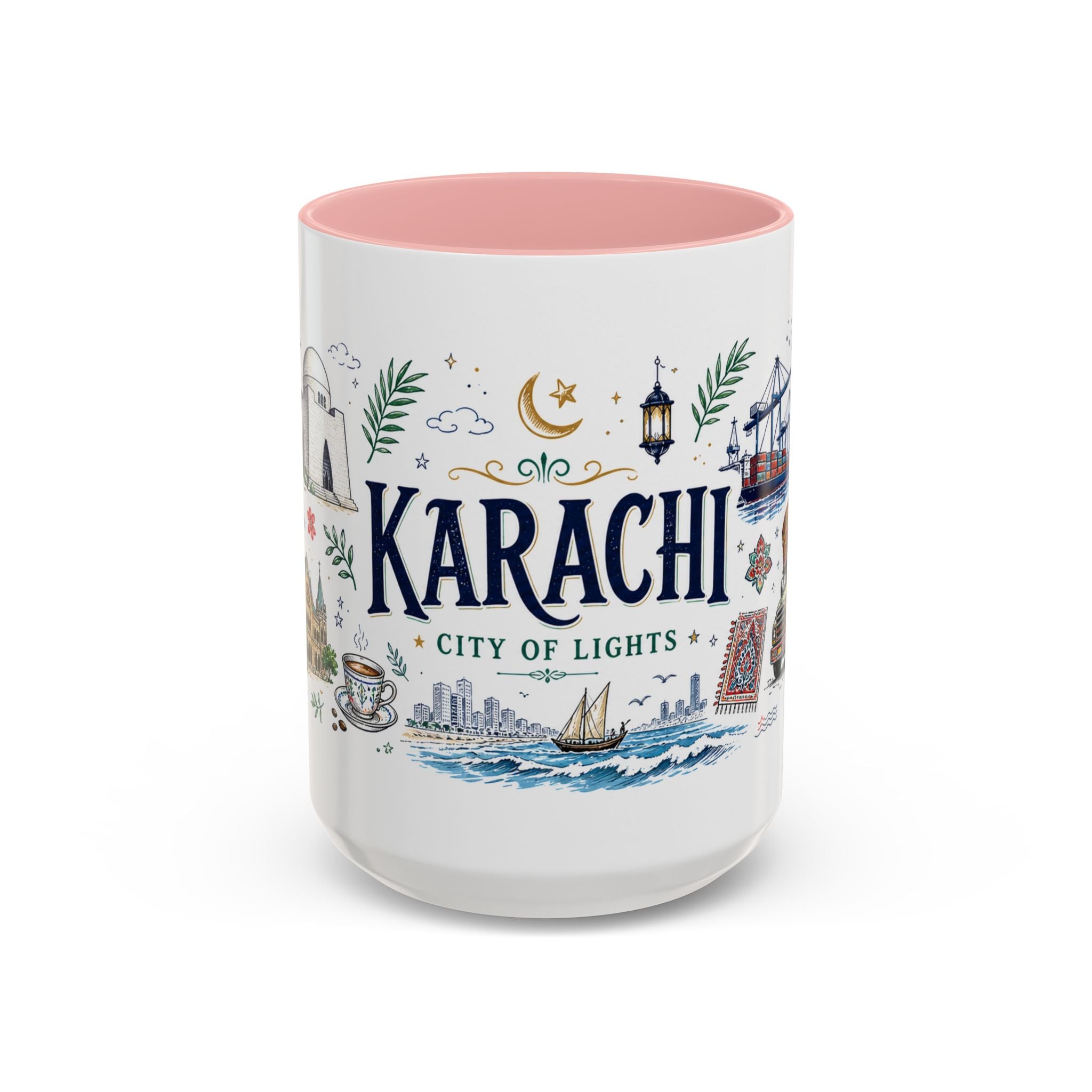Karachi Coffee Mug | Pakistan Souvenir Travel Gift | Accent Color Ceramic 11oz 15oz