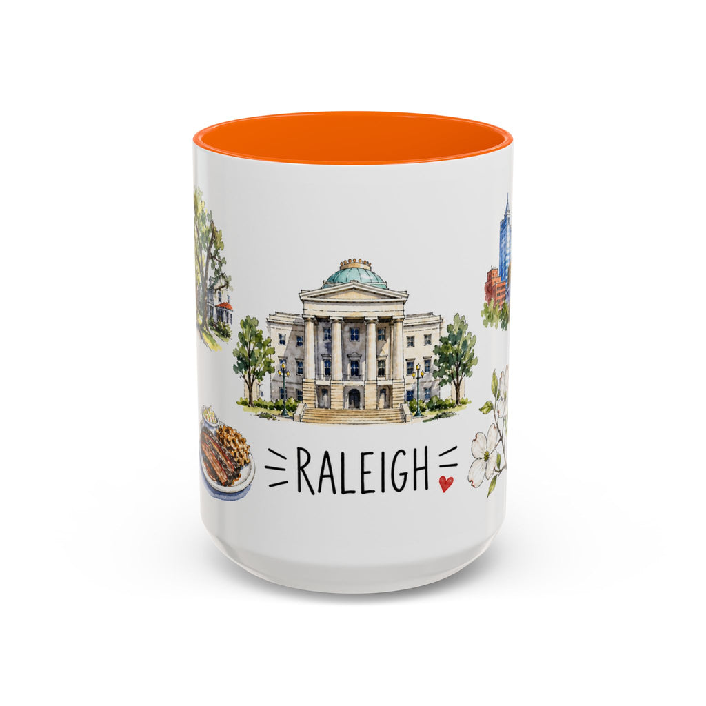 Raleigh Illustrated Travel Mug | City Souvenir Accent Coffee Mug | 11oz 15oz Ceramic Cup
