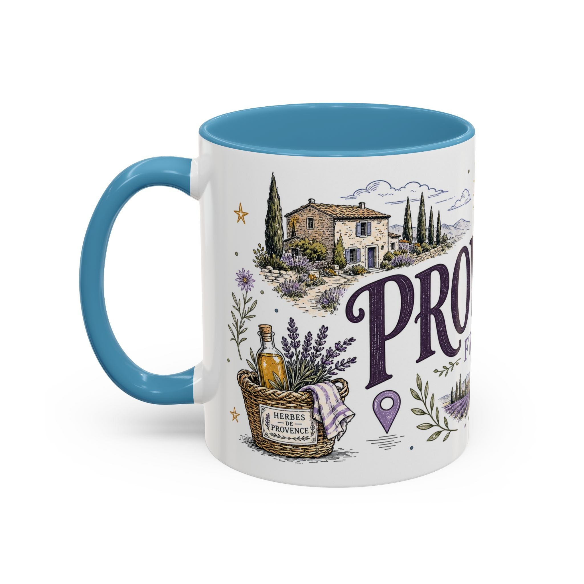Provence Coffee Mug | Travel Destination Souvenir Gift | Accent Color Ceramic 11oz 15oz