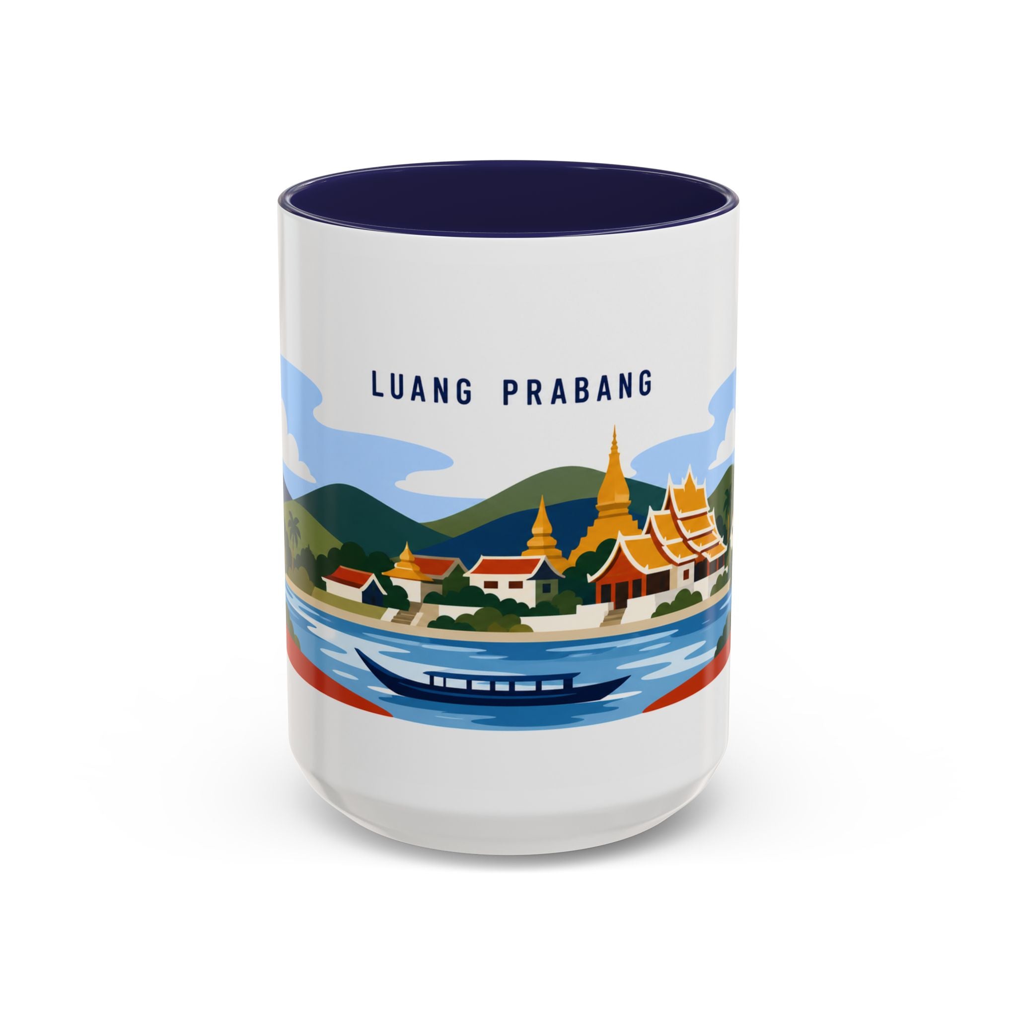 Luang Prabang Coffee Mug | Travel Destination Souvenir Gift | Accent Color Ceramic 11oz 15oz