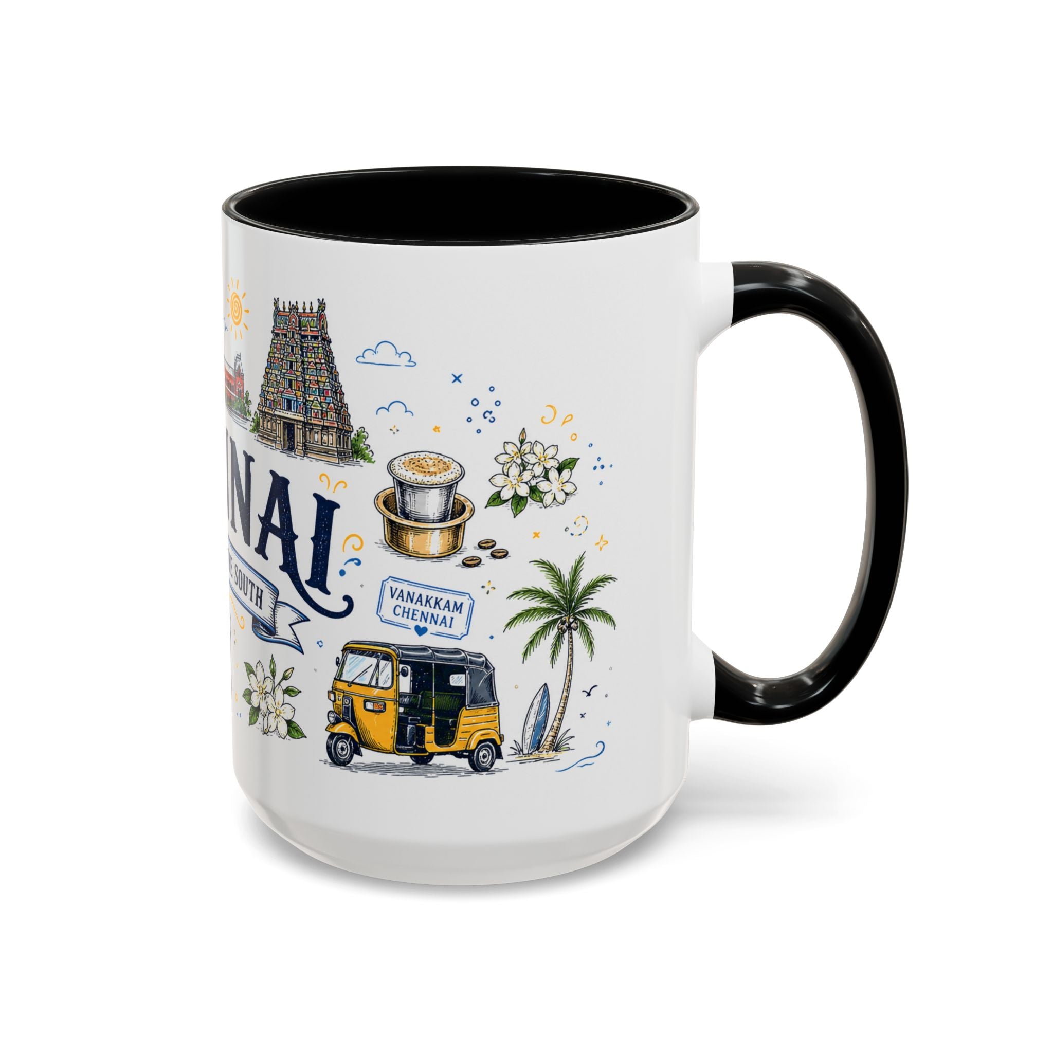 Chennai Coffee Mug | India Souvenir Travel Gift | Accent Color Ceramic 11oz 15oz
