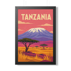 Tanzania Kilimanjaro Tanzania Framed Poster | Vintage Travel Wall Art | Black Walnut White Frame | 16x24 20x30