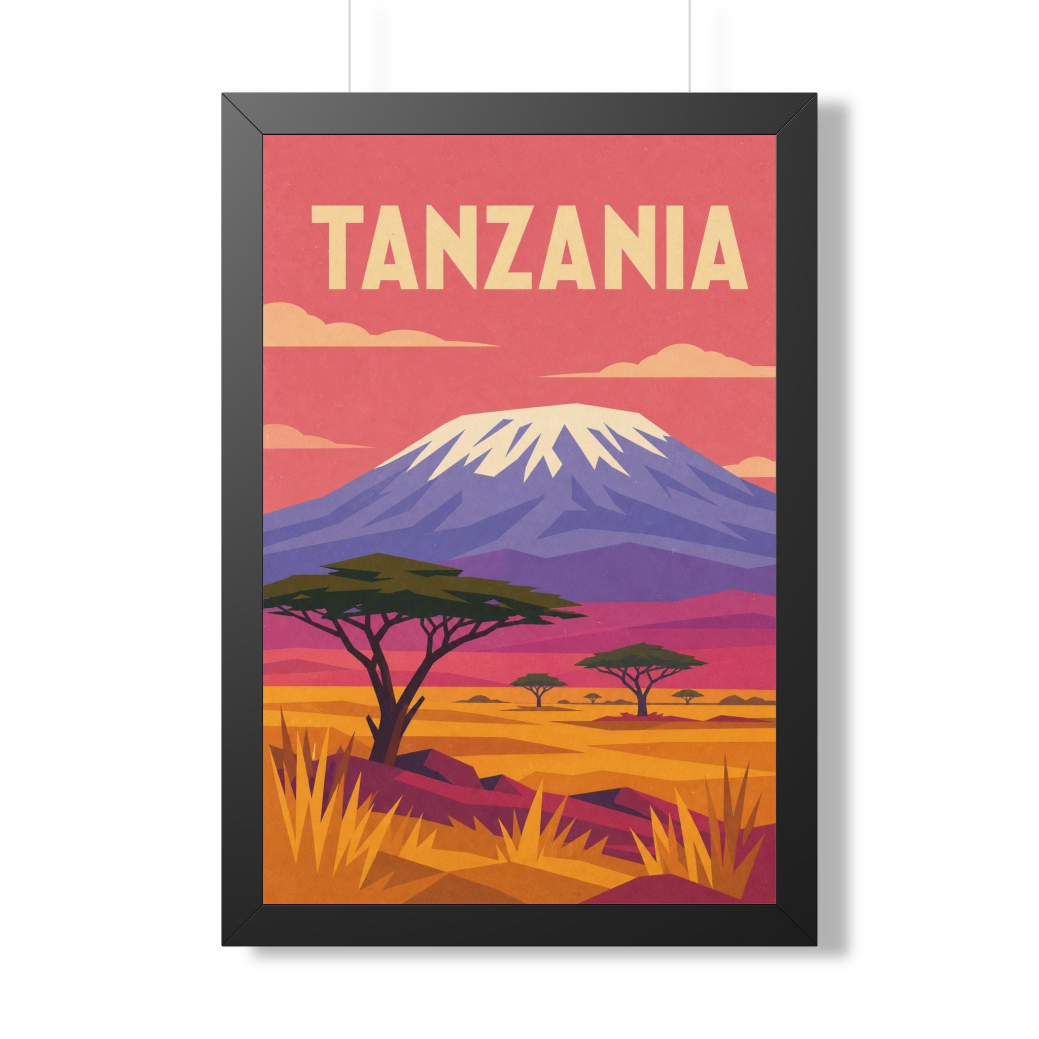 Tanzania Kilimanjaro Tanzania Framed Poster | Vintage Travel Wall Art | Black Walnut White Frame | 16x24 20x30