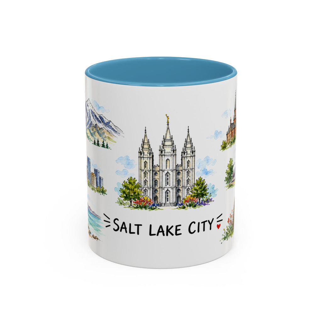 Salt Lake City Illustrated Travel Mug | City Souvenir Accent Coffee Mug | 11oz 15oz Ceramic Cup