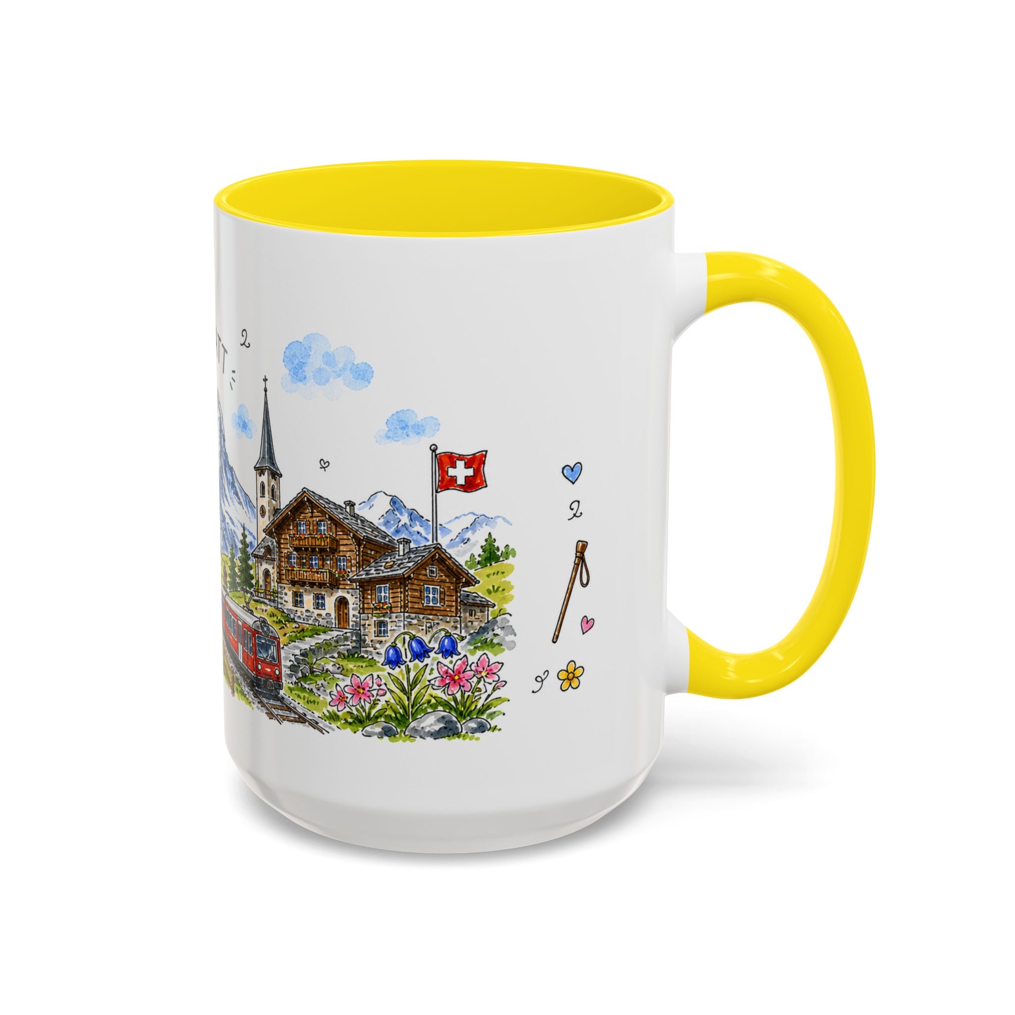 Zermatt Illustrated Travel Mug | Switzerland Souvenir Accent Coffee Mug | 11oz 15oz Ceramic Cup