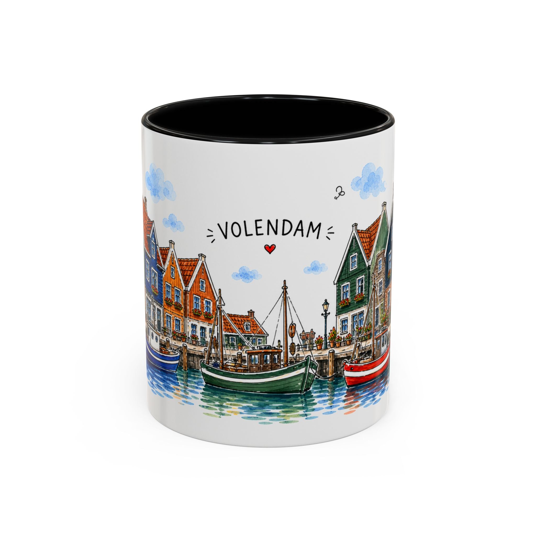 Volendam Illustrated Travel Mug | Netherlands Souvenir Accent Coffee Mug | 11oz 15oz Ceramic Cup