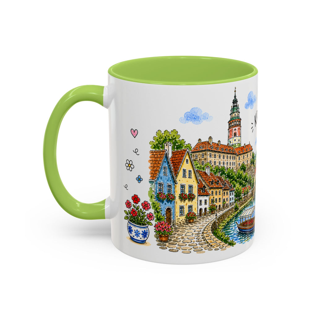 Cesky Krumlov Illustrated Travel Mug | Czechia Souvenir Accent Coffee Mug | 11oz 15oz Ceramic Cup