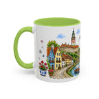 Cesky Krumlov Illustrated Travel Mug | Czechia Souvenir Accent Coffee Mug | 11oz 15oz Ceramic Cup