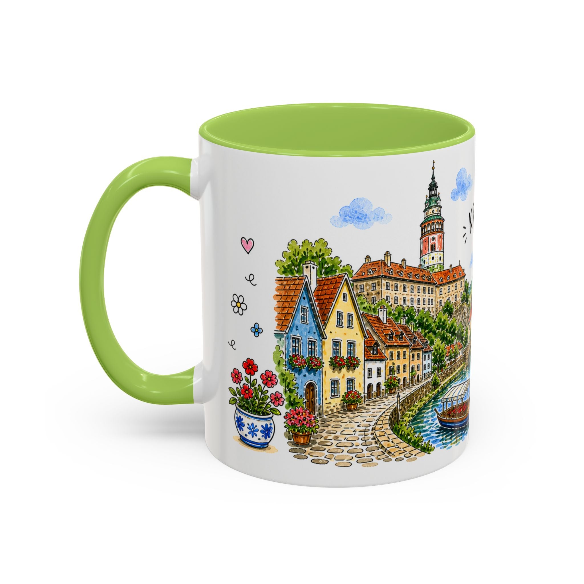Cesky Krumlov Illustrated Travel Mug | Czechia Souvenir Accent Coffee Mug | 11oz 15oz Ceramic Cup