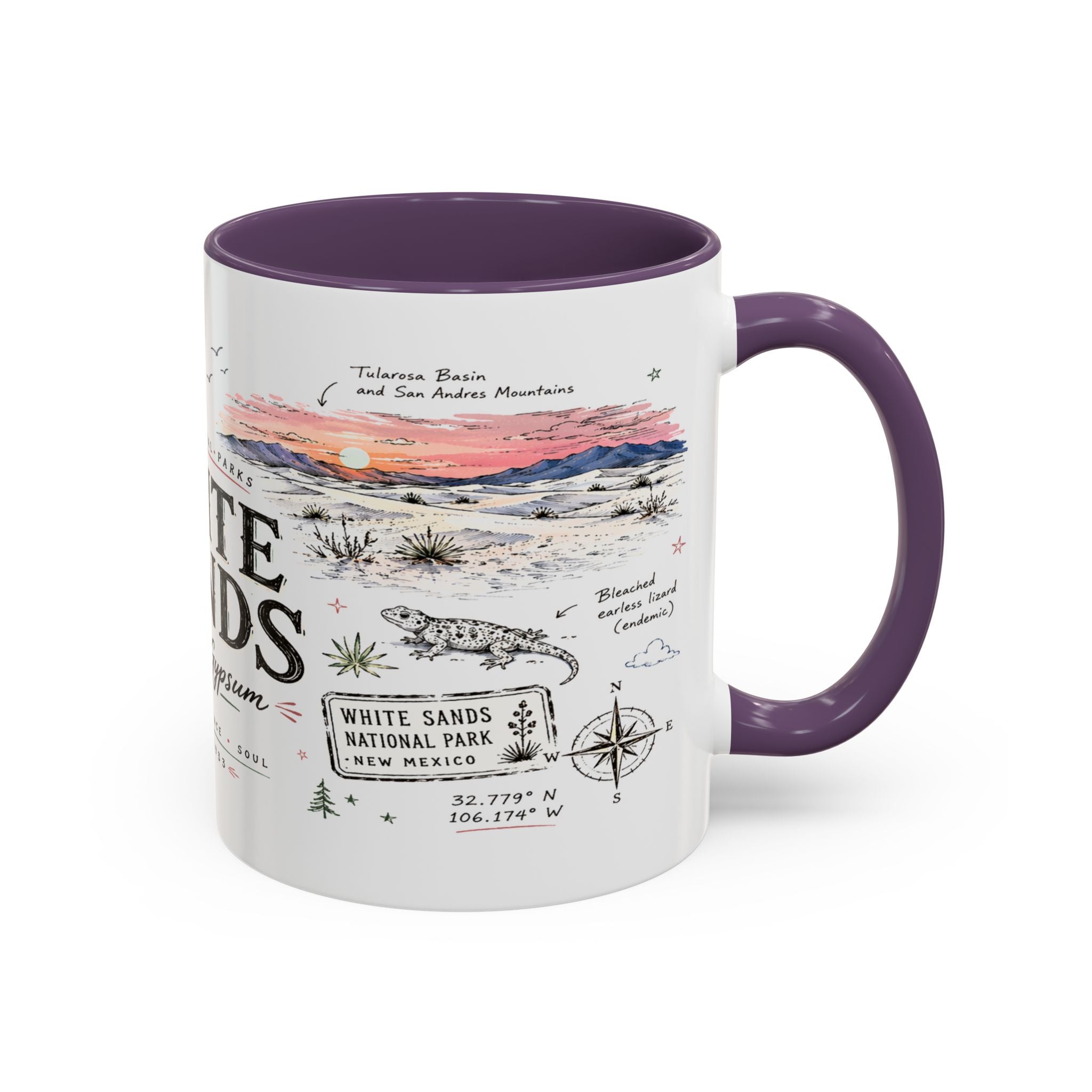 White Sands National Park Coffee Mug | New Mexico Desert Sand Dunes Gift | Accent Color Ceramic 11oz 15oz