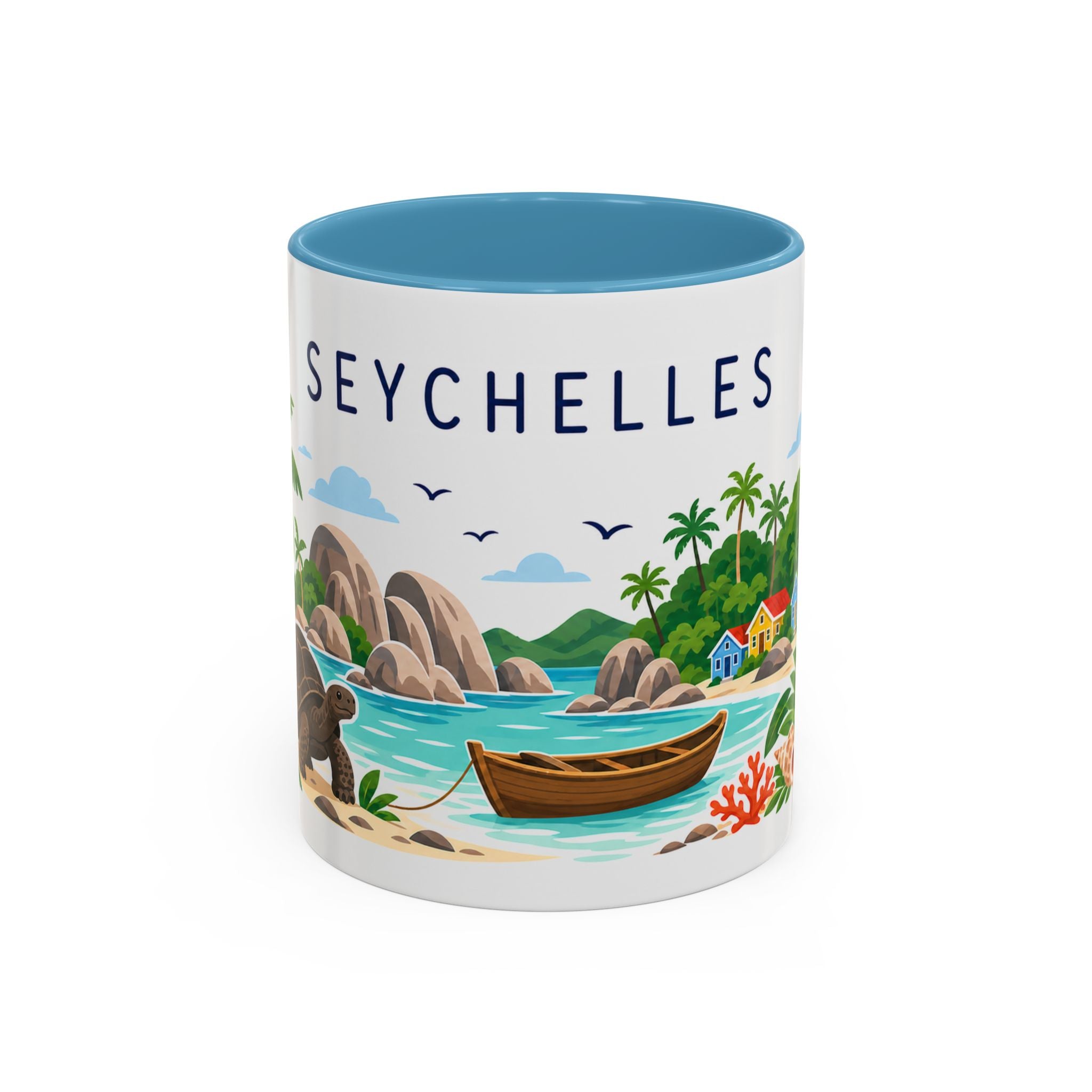 Seychelles Coffee Mug | Travel Destination Souvenir Gift | Accent Color Ceramic 11oz 15oz