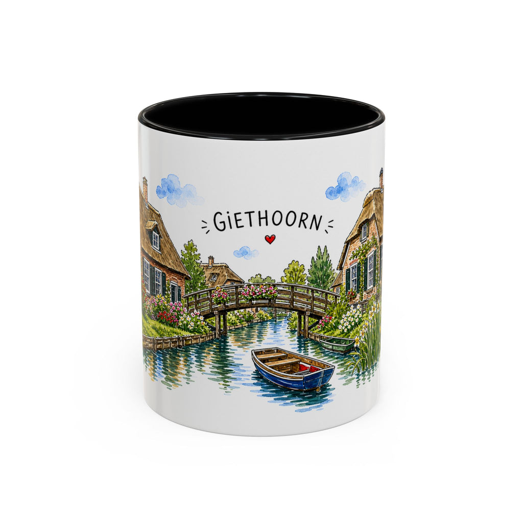 Giethoorn Illustrated Travel Mug | Netherlands Souvenir Accent Coffee Mug | 11oz 15oz Ceramic Cup