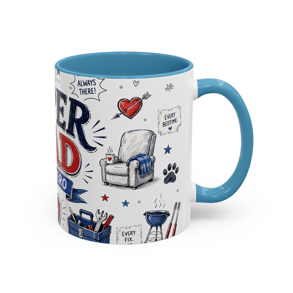 Super Dad My Hero Coffee Mug | Father's Day Gift for Dad | Accent Color Ceramic 11oz 15oz