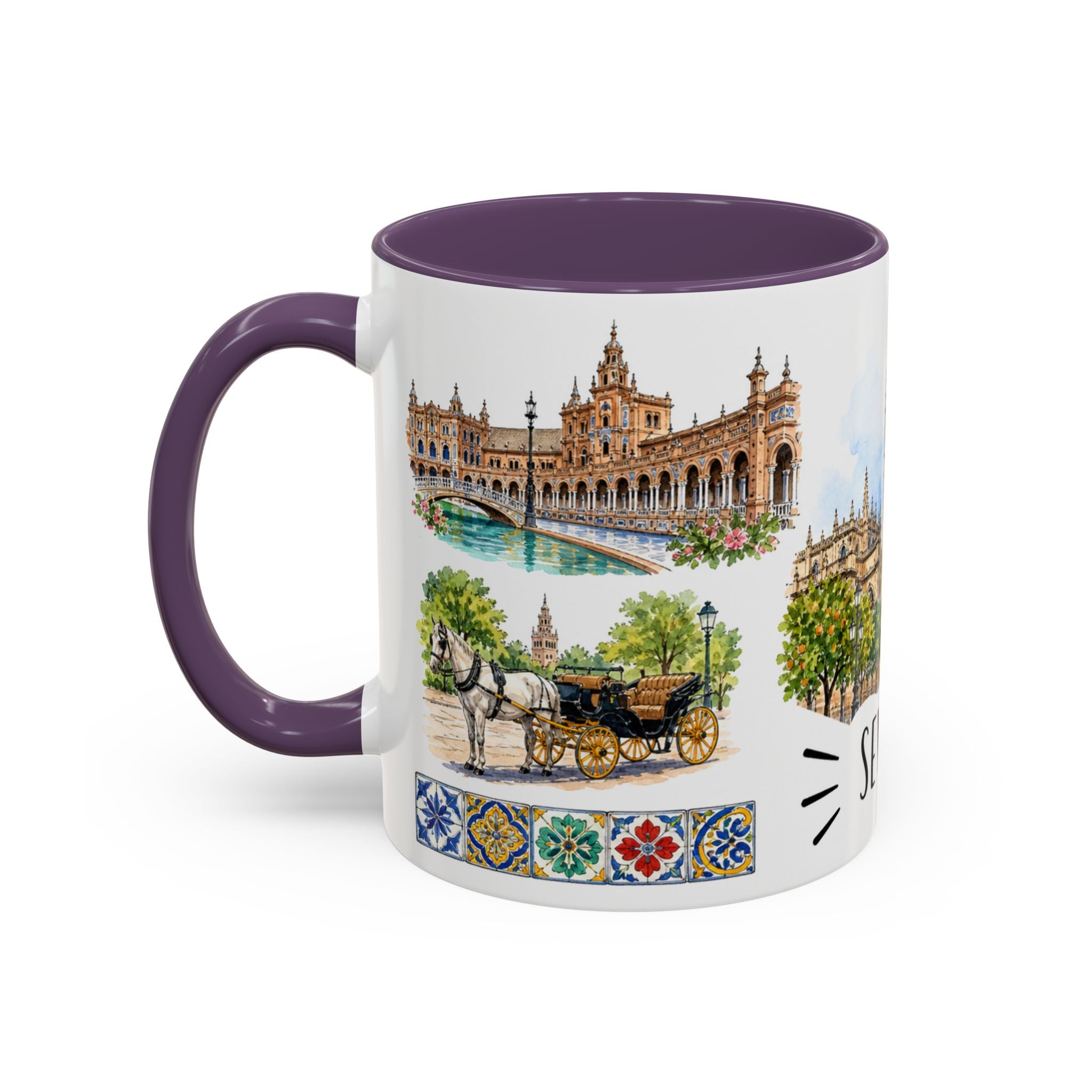 Seville Illustrated Travel Mug | City Souvenir Accent Coffee Mug | 11oz 15oz Ceramic Cup