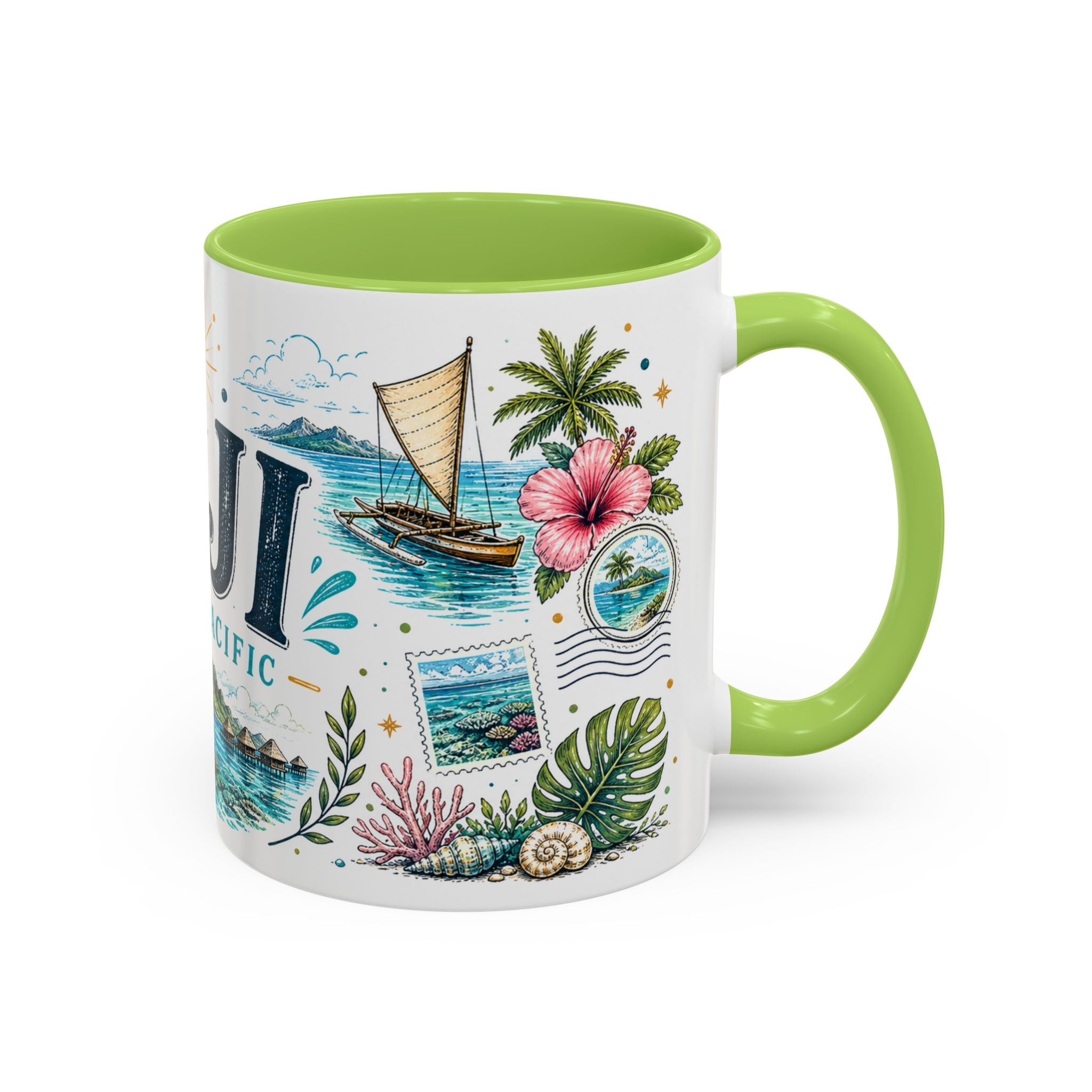 Fiji Coffee Mug | Travel Destination Souvenir Gift | Accent Color Ceramic 11oz 15oz