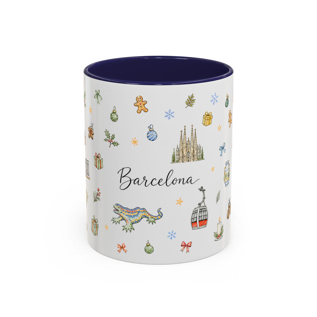 Barcelona Christmas Mug | Watercolor City Souvenir, Ceramic Coffee Cup (11oz/15oz)
