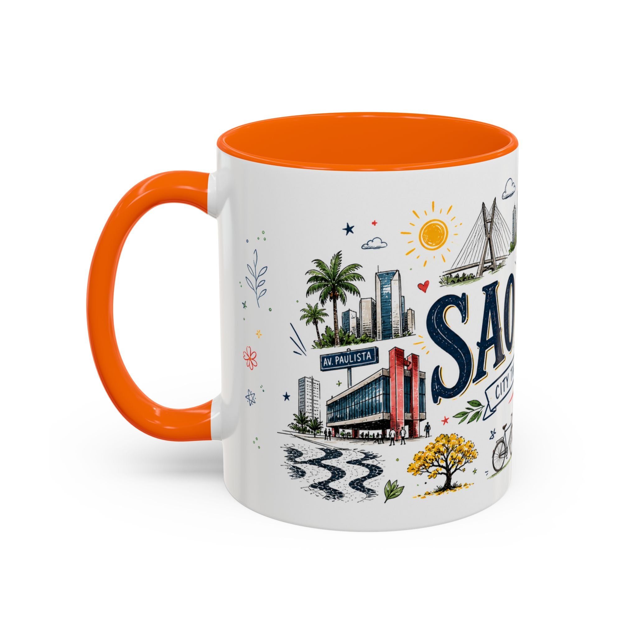 Sao Paulo Coffee Mug | Brazil Souvenir Travel Gift | Accent Color Ceramic 11oz 15oz