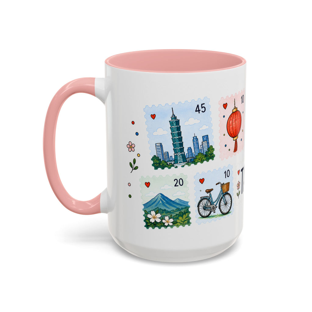 Taipei Coffee Mug | Postage Stamp Collage Mug | Travel Souvenir Accent Cup 11oz 15oz