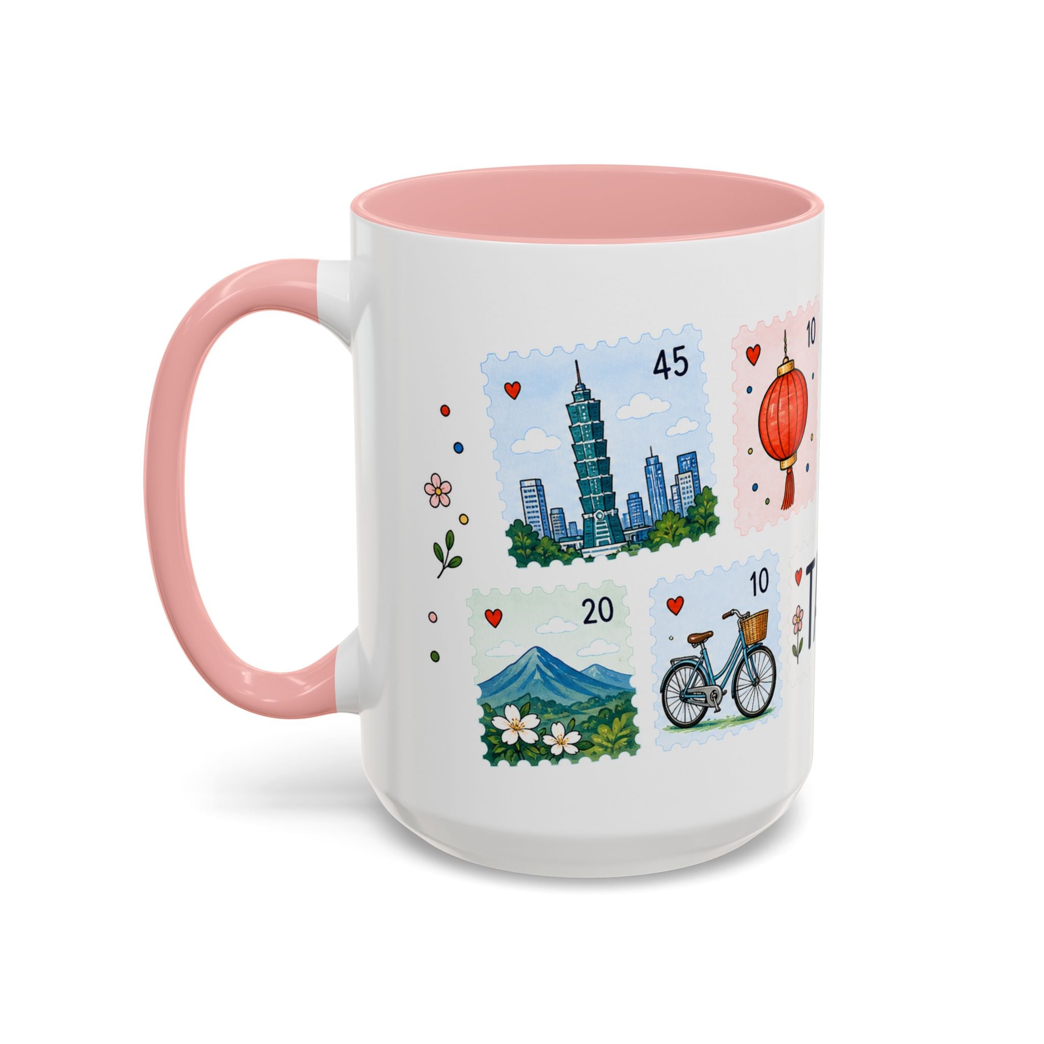 Taipei Coffee Mug | Postage Stamp Collage Mug | Travel Souvenir Accent Cup 11oz 15oz