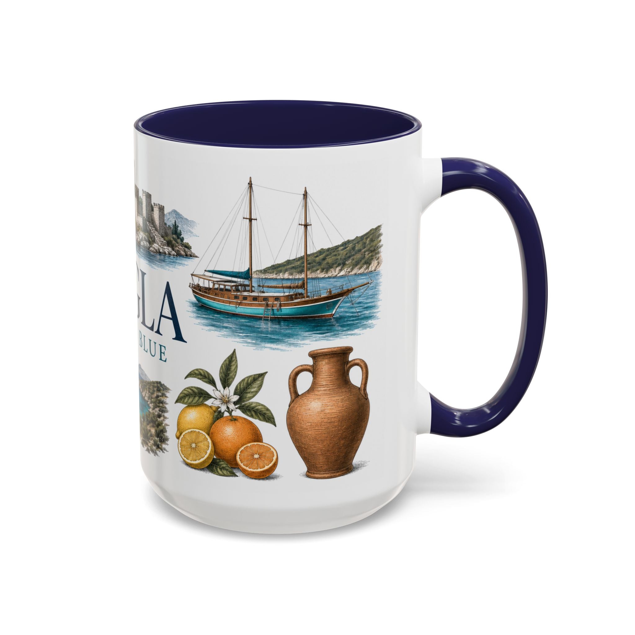 Mugla Coffee Mug | Turkey Travel Souvenir | Vintage Illustrated City Gift | 11 oz 15 oz Accent Mug