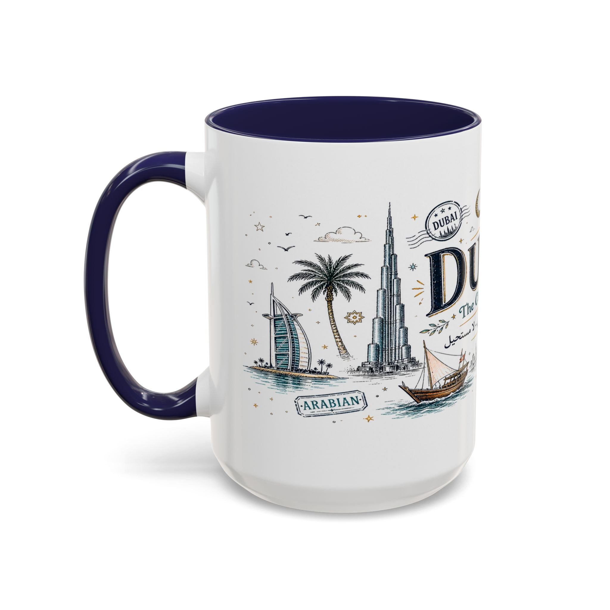 Dubai Coffee Mug | UAE Souvenir Travel Gift | Accent Color Ceramic 11oz 15oz