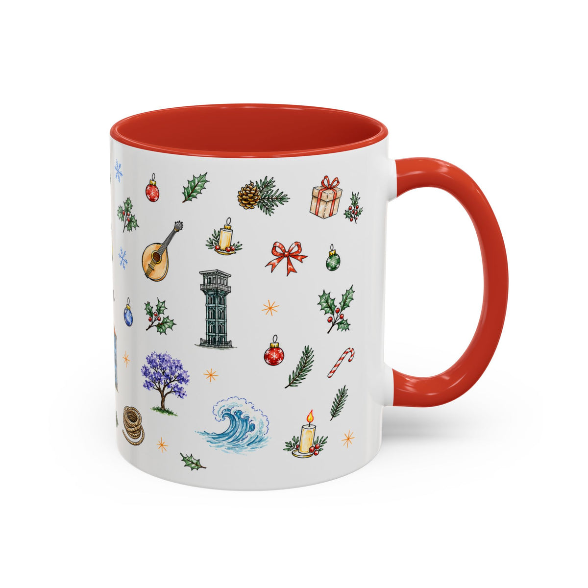 Lisbon Christmas Mug | Watercolor City Souvenir | Ceramic Coffee Cup 11oz 15oz