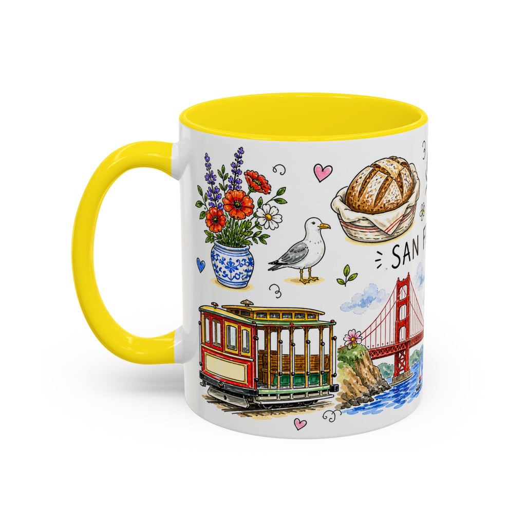 San Francisco Illustrated Travel Mug | City Souvenir Accent Coffee Mug | 11oz 15oz Ceramic Cup